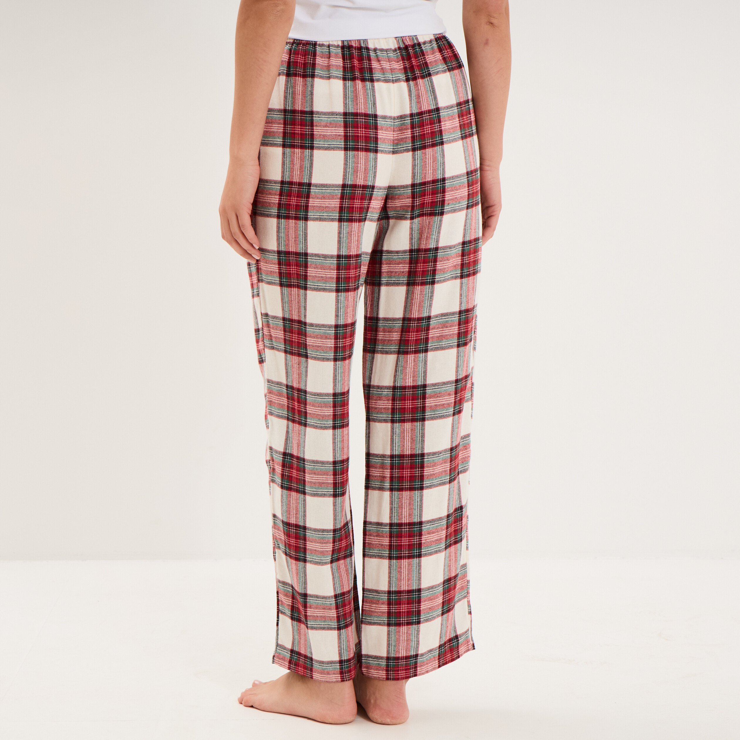 Pantalon de pyjama en coton ajusable ecru femme