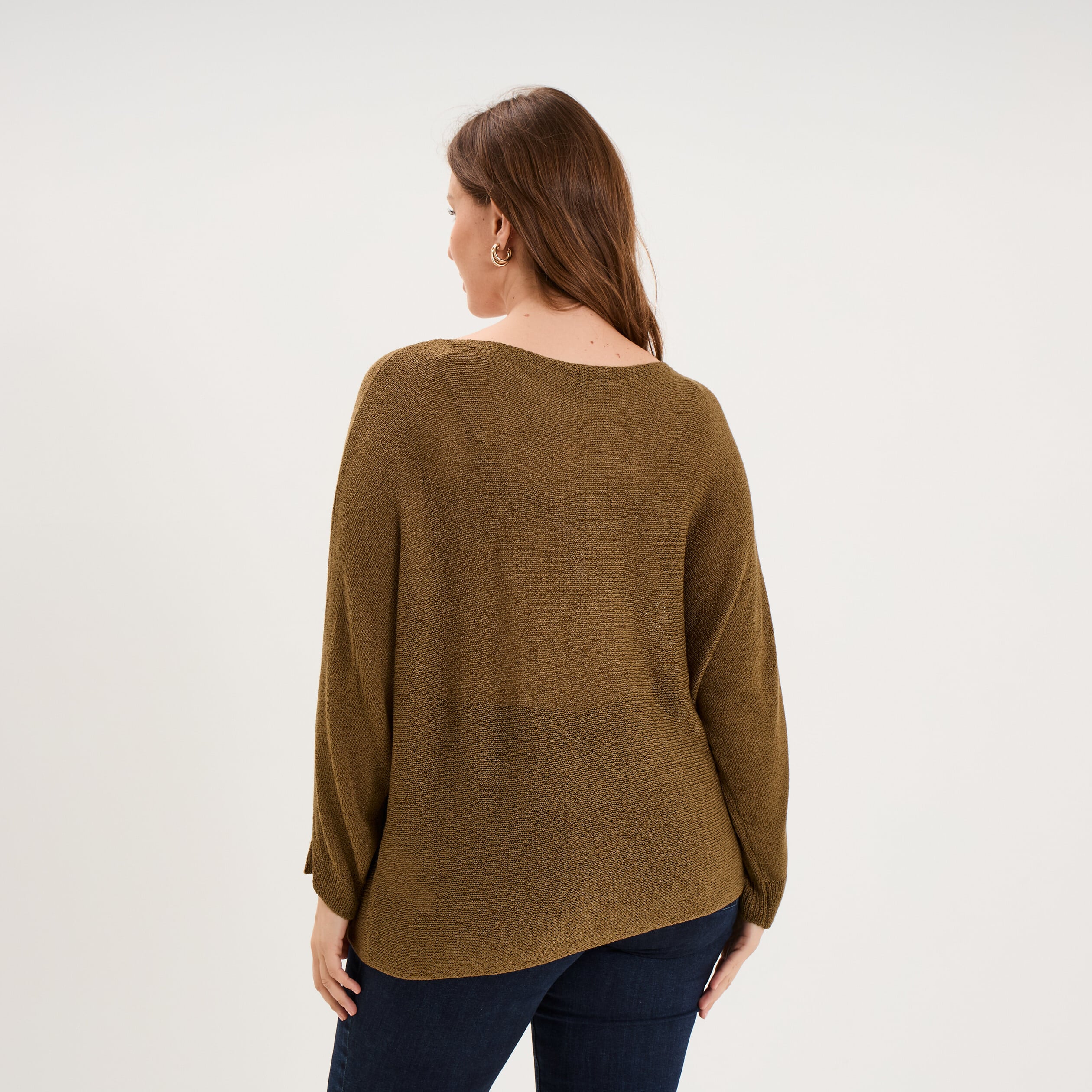 Pull manches longues col rond beige femme grande taille