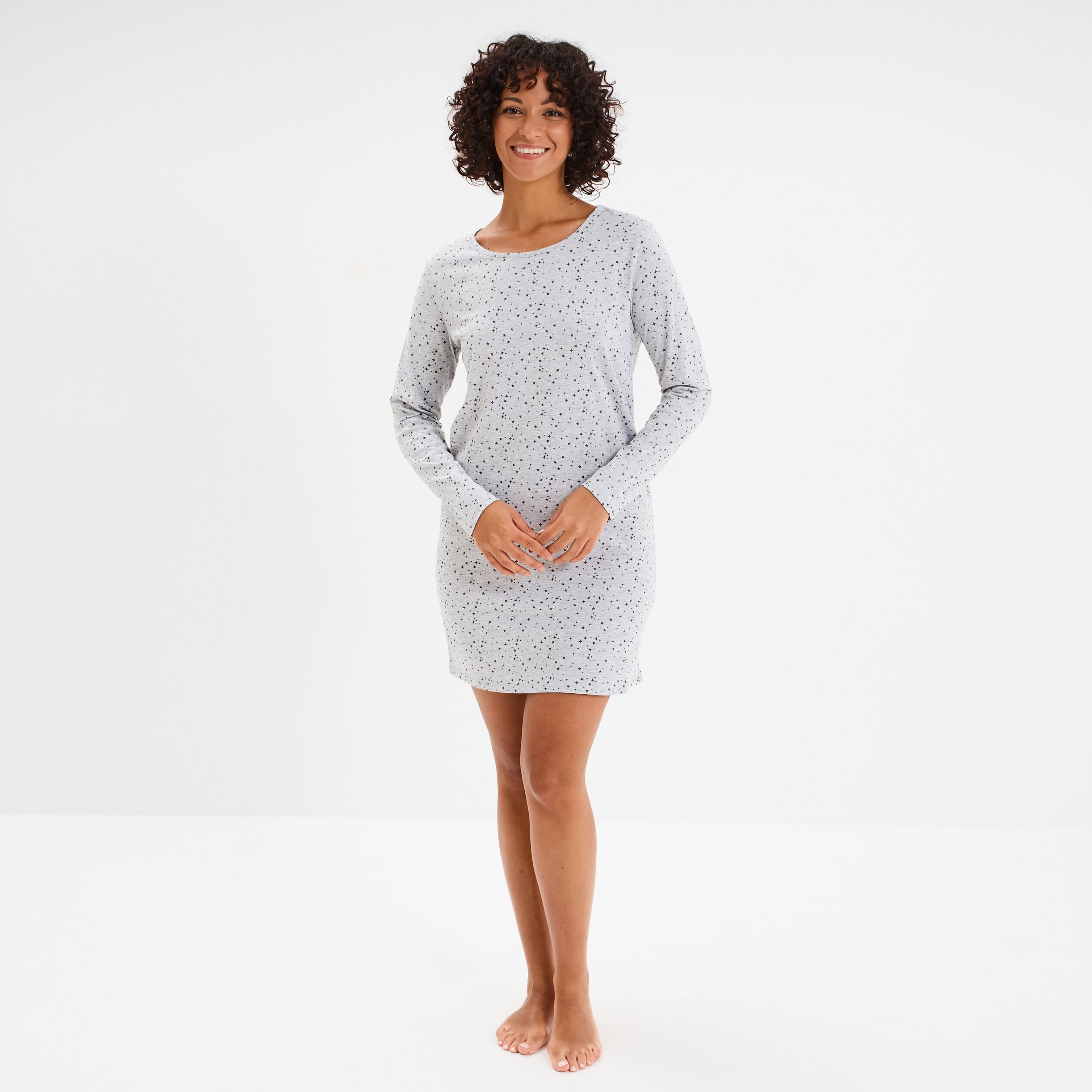 Chemise de nuit manches longues gris clair femme