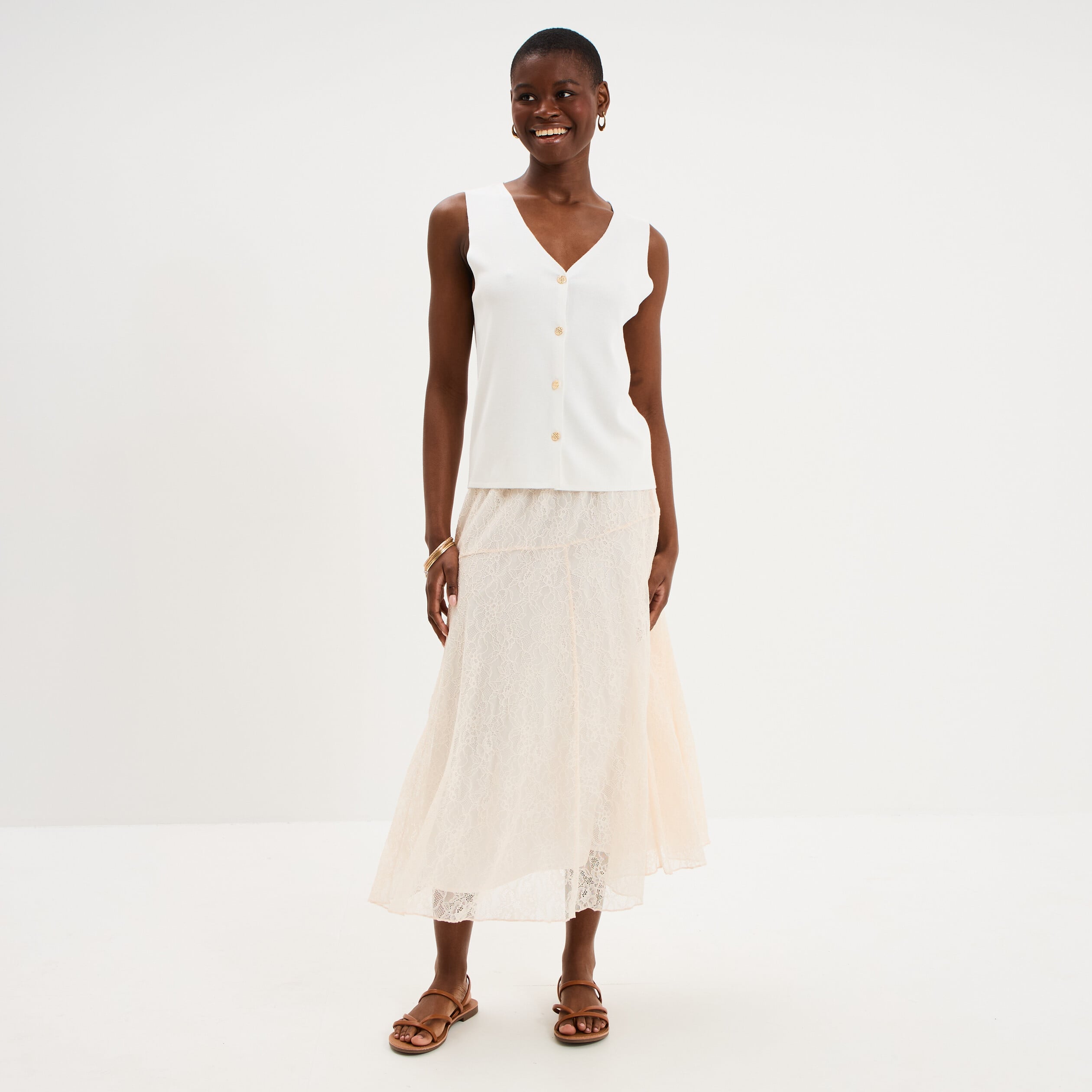 Gilet sans manches col en V blanc femme