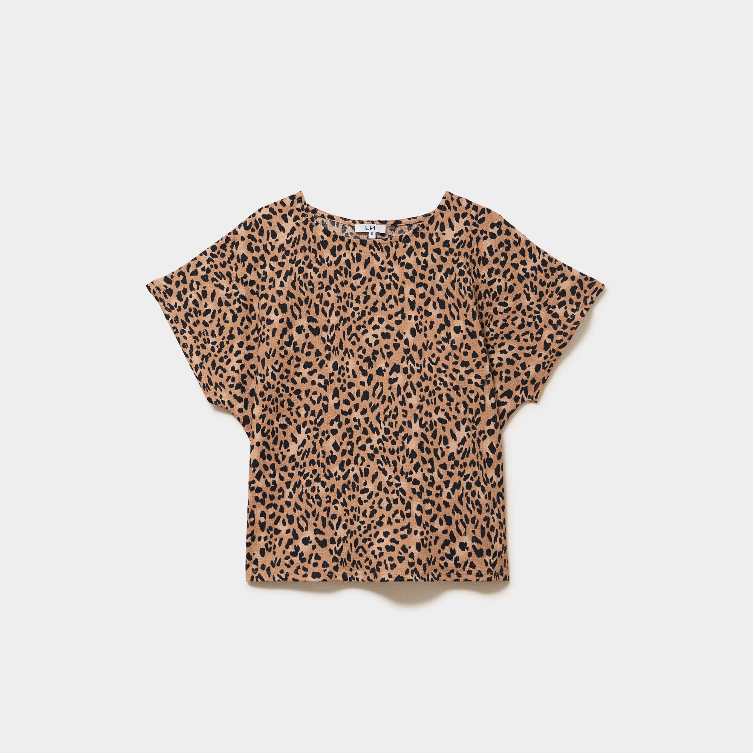 T-shirt gaufr&eacute; col rond manches courtes beige femme