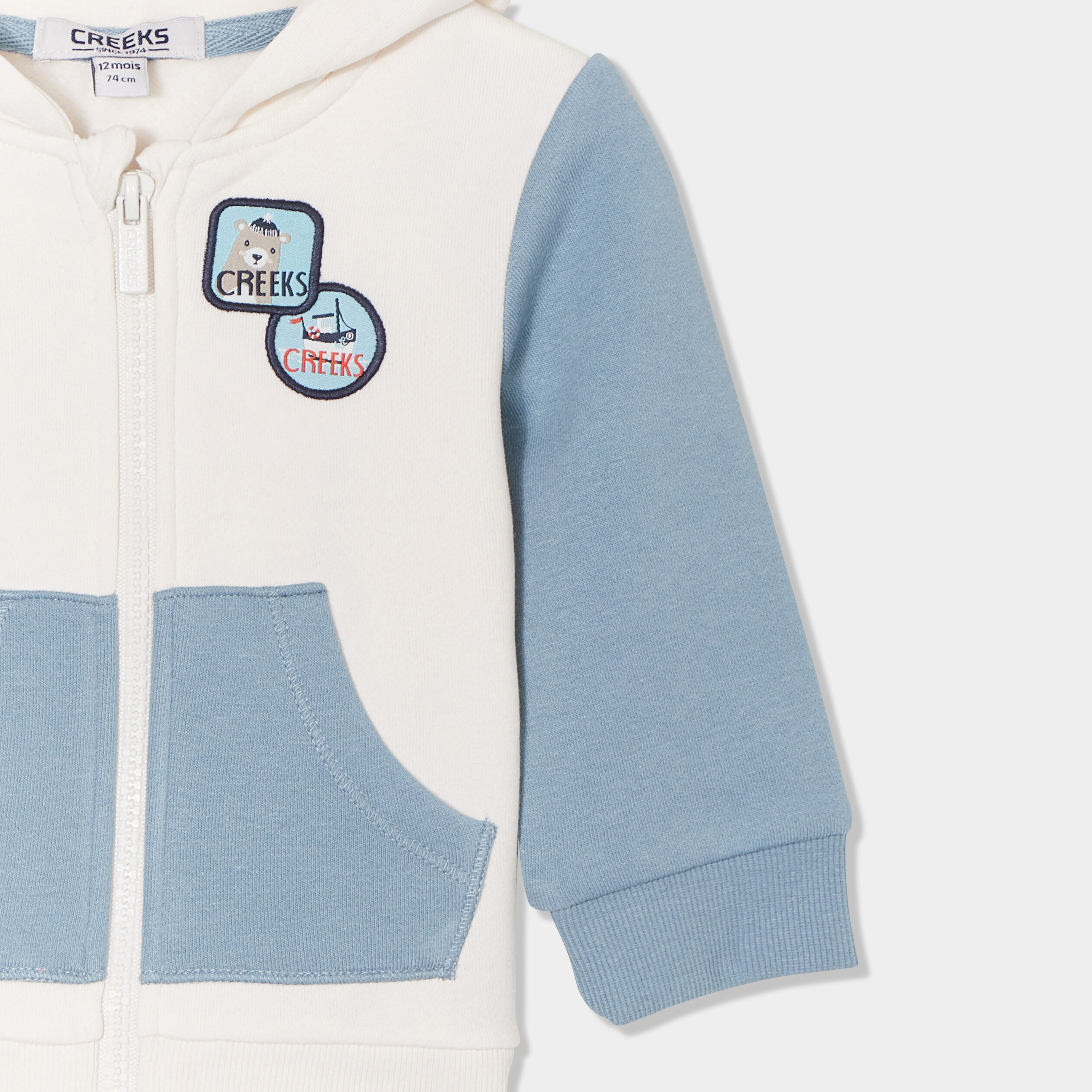 gilet zippe a capuche creeks ecru bebeg Gilet zippé à capuche Creeks ecru bébé garçon