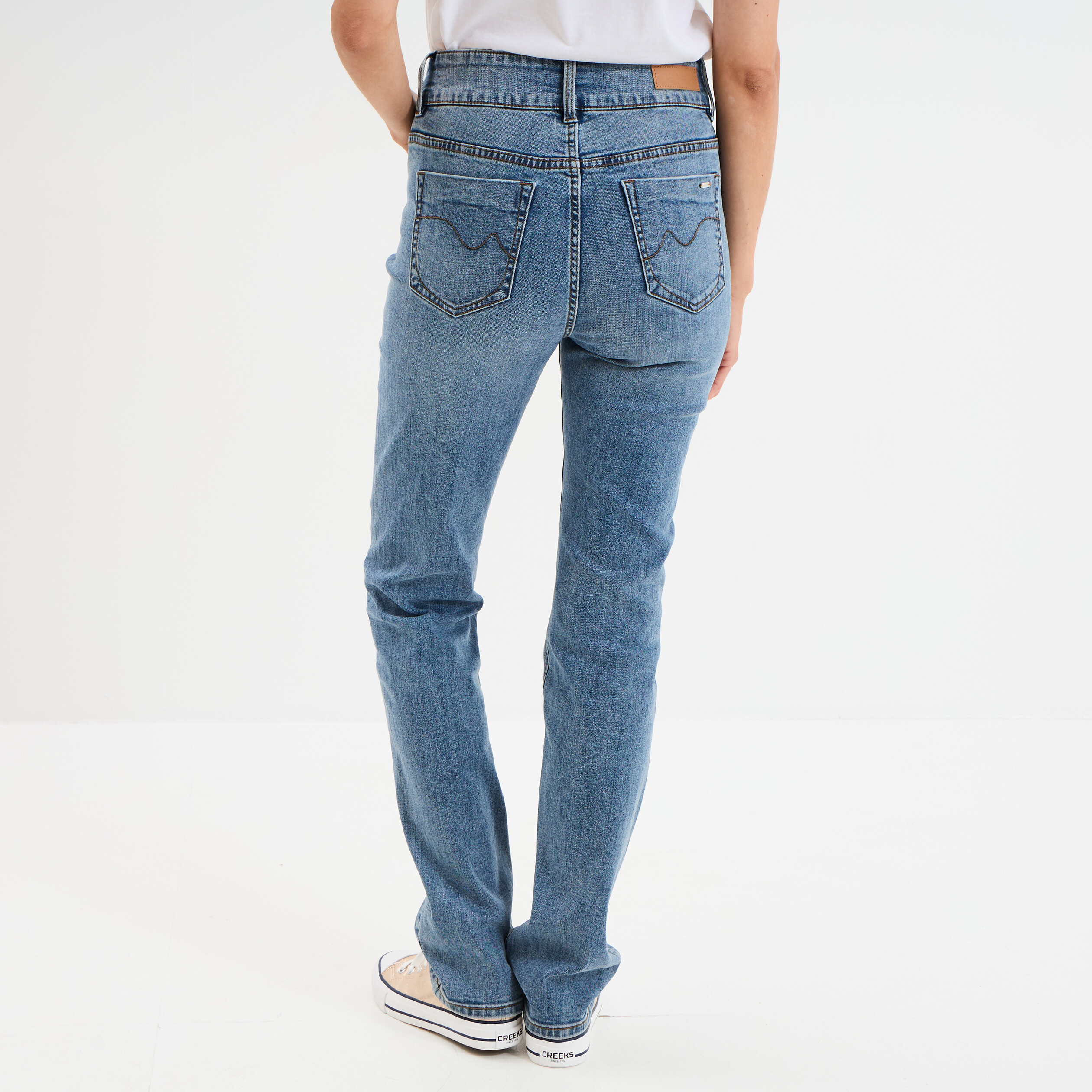 Jean denim droit en coton denim stone femme