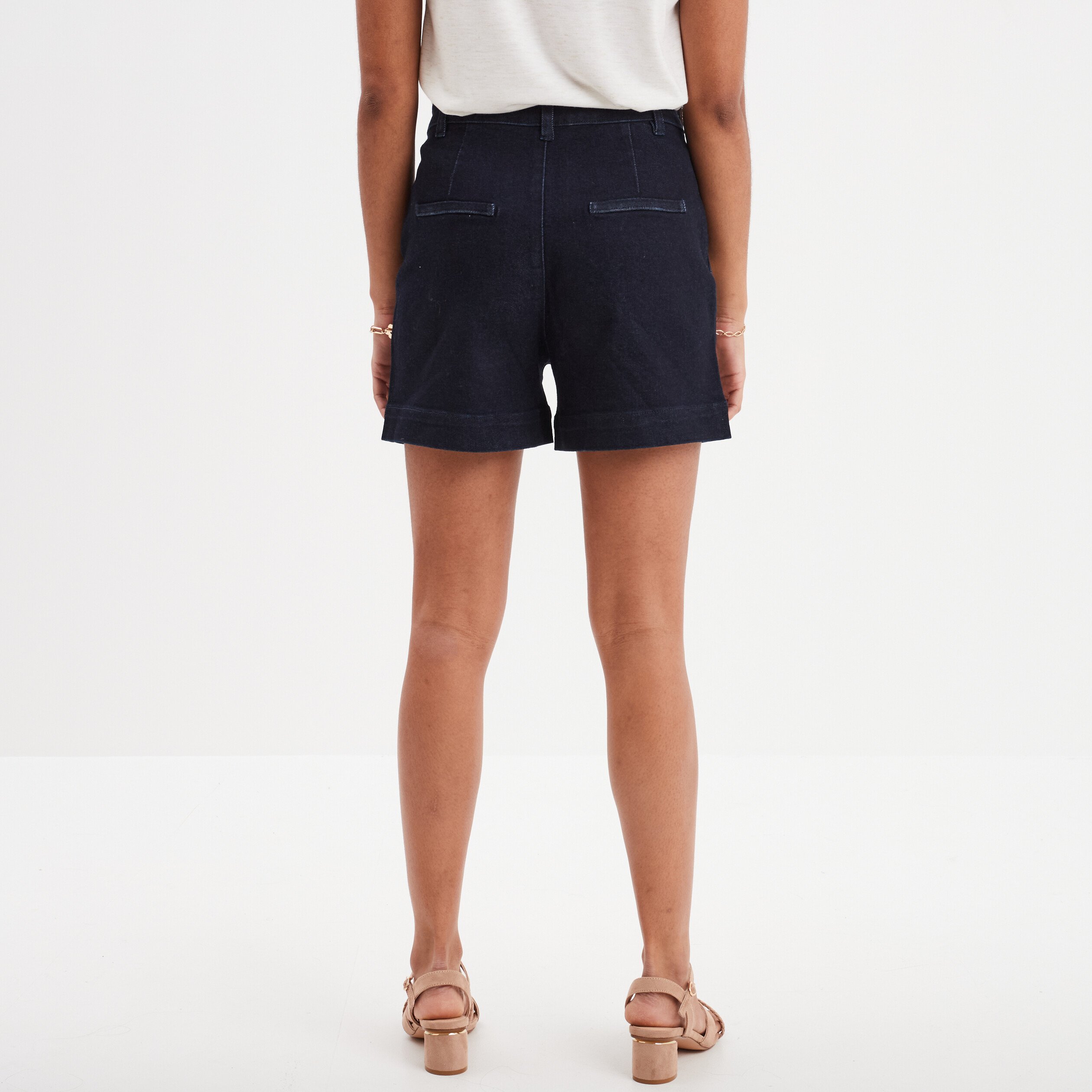 short en jean poches a pont denim brut femme Short en jean poches à pont denim brut femme