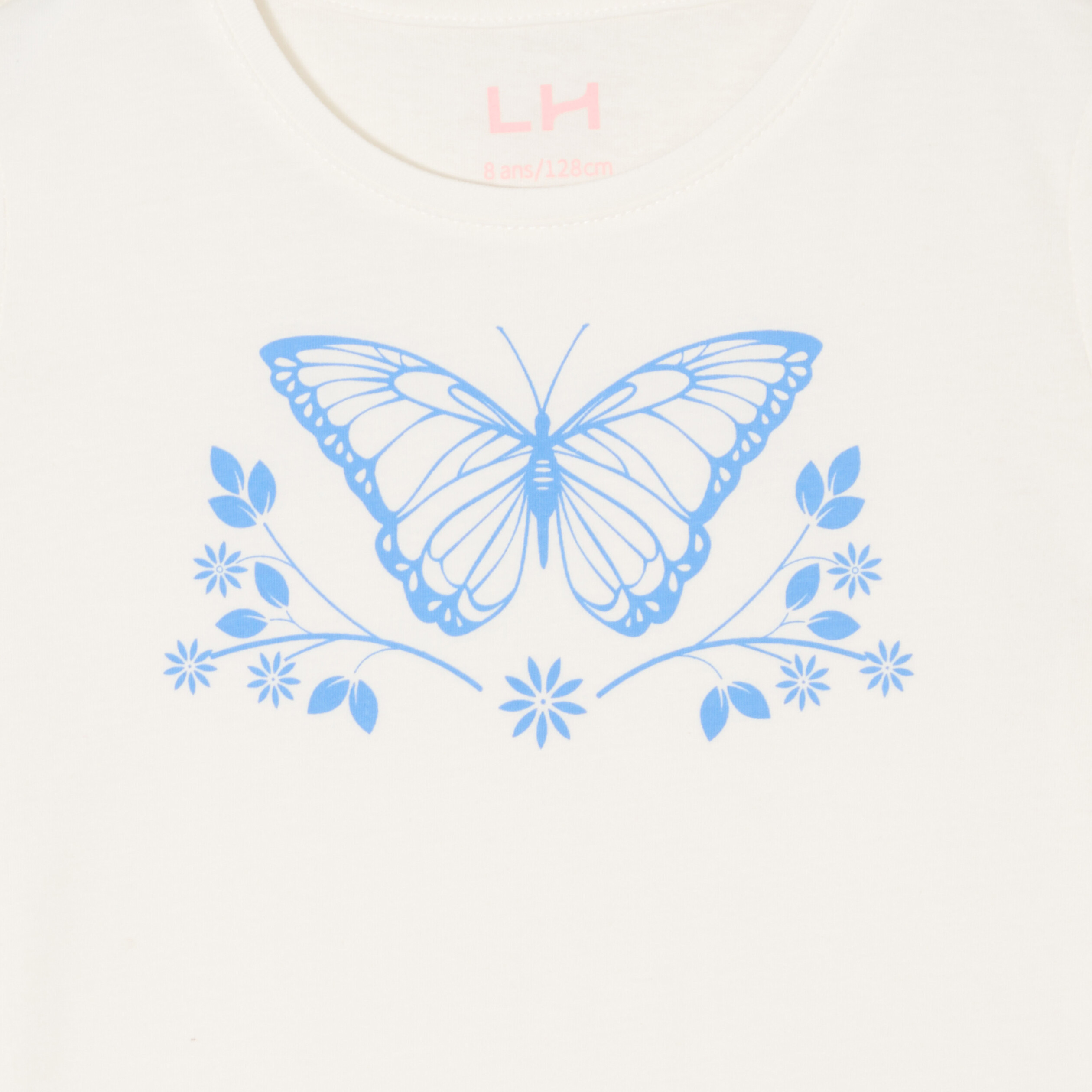t shirt col rond manches courtes coton ivoire fille T-shirt col rond manches courtes coton ivoire fille