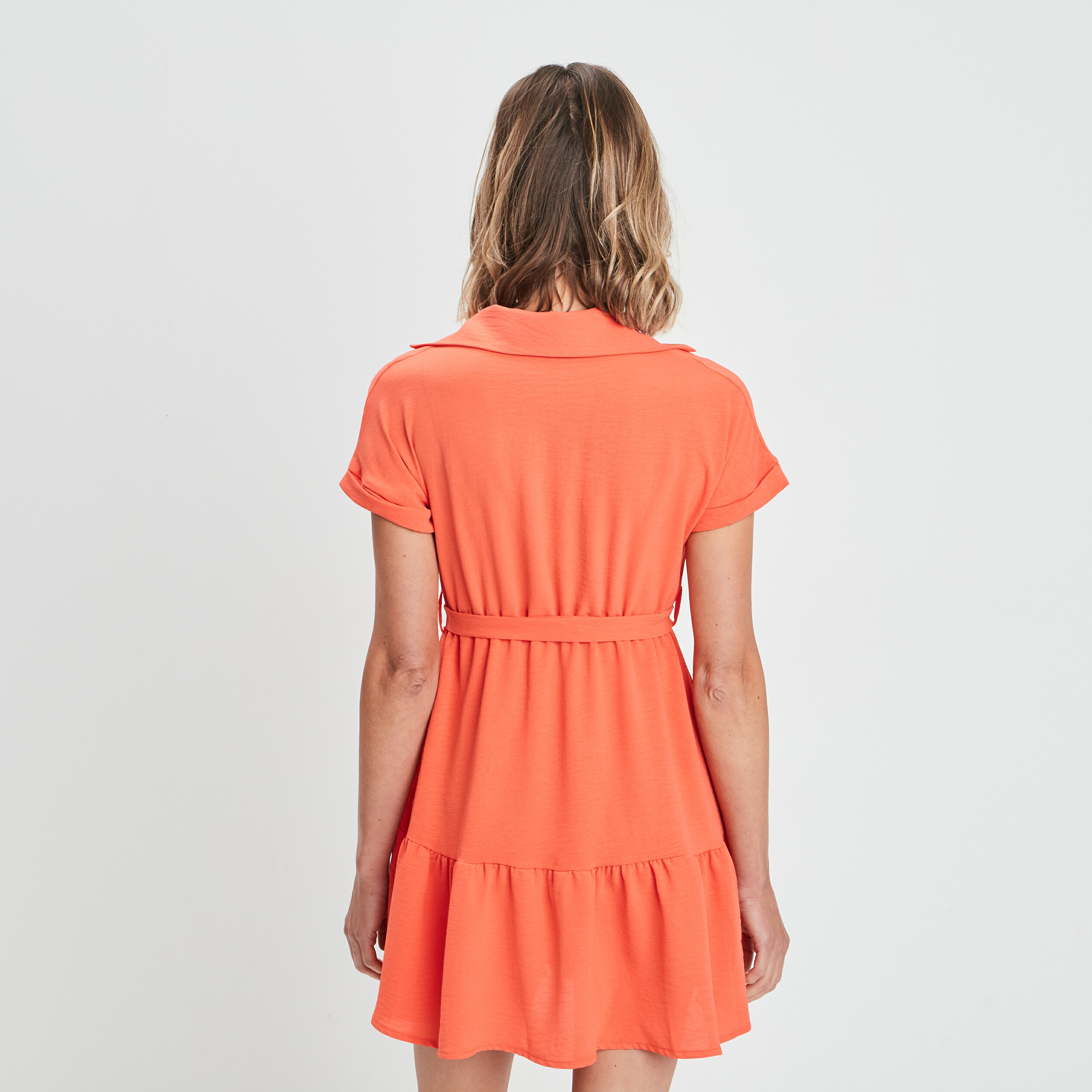 Robe évasée ceinturée orange femme