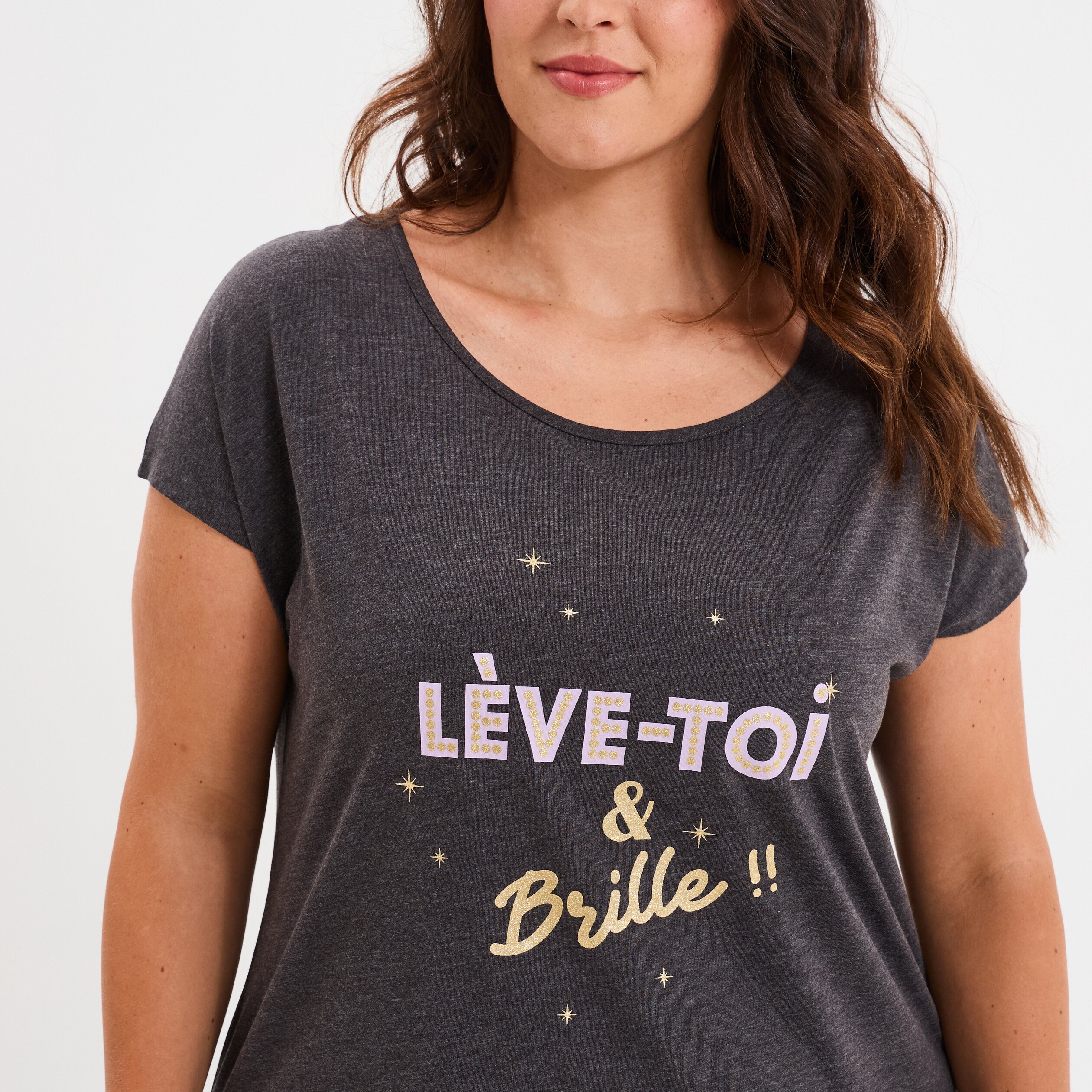 chemise de nuit manches courtes gris fonce femmegt Chemise de nuit manches courtes gris foncé femme grande taille