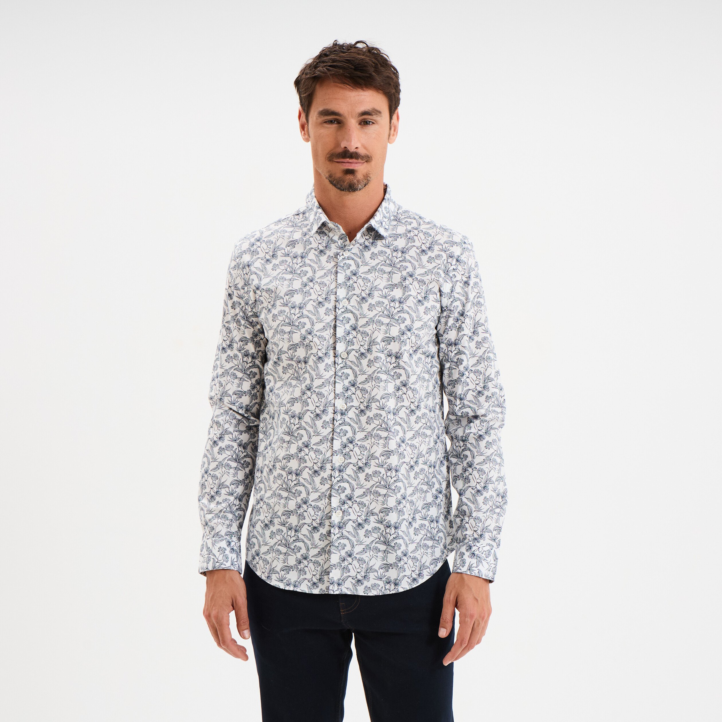 Chemise ajustée col français ecru homme
