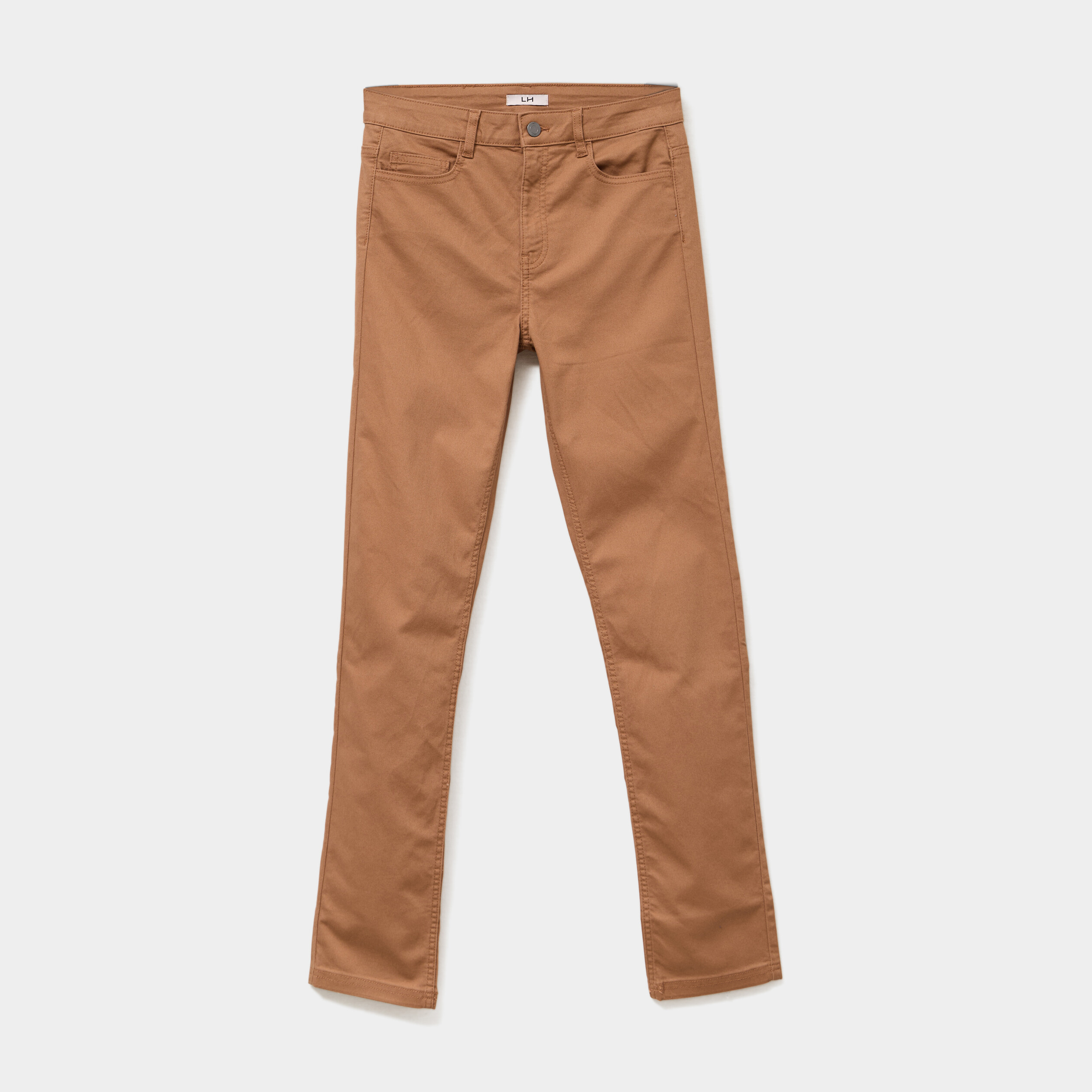 Pantalon slim en coton elasthanne marron clair femme