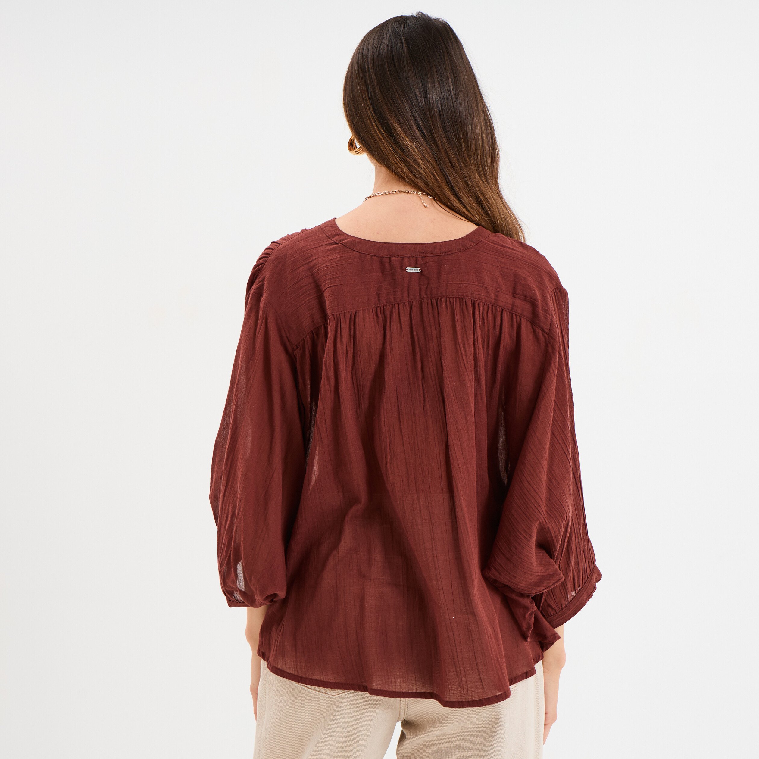 blouse oversize manches chauves souris marron femme Blouse oversize manches chauves-souris marron femme