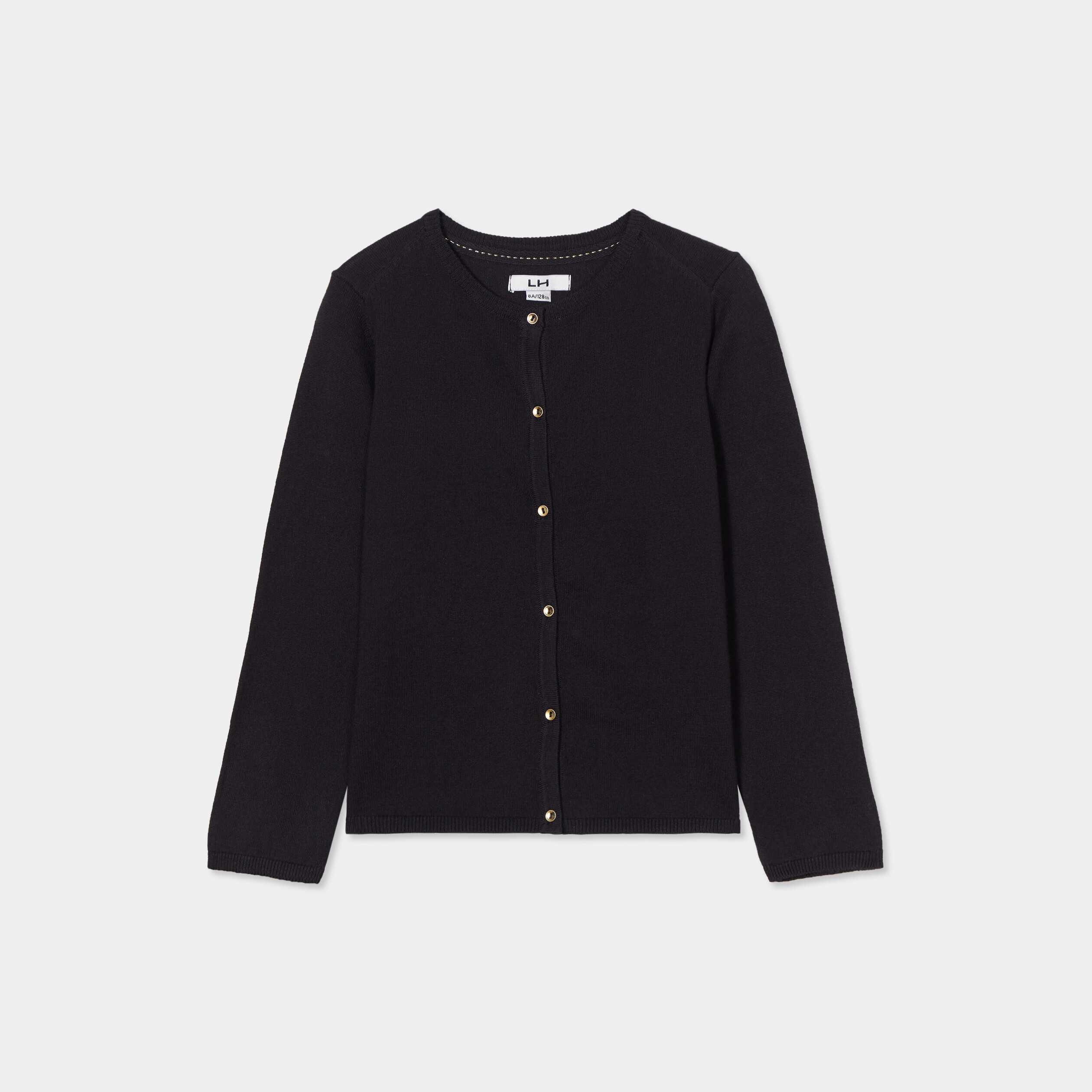 Gilet boutonn&eacute; coton m&eacute;lang&eacute; noir fille