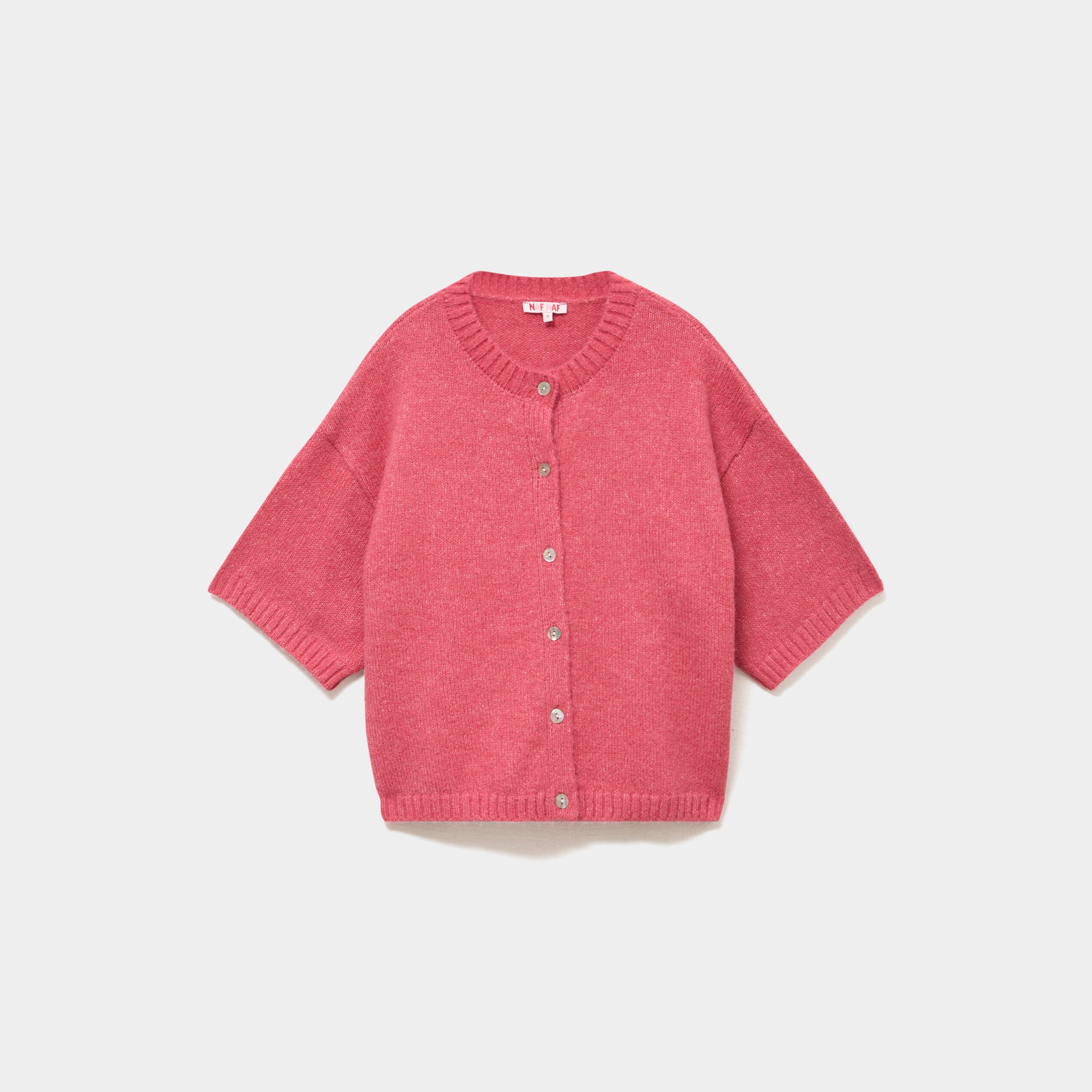 Gilet boutonn&eacute; manches courtes col rond rose cerise femme