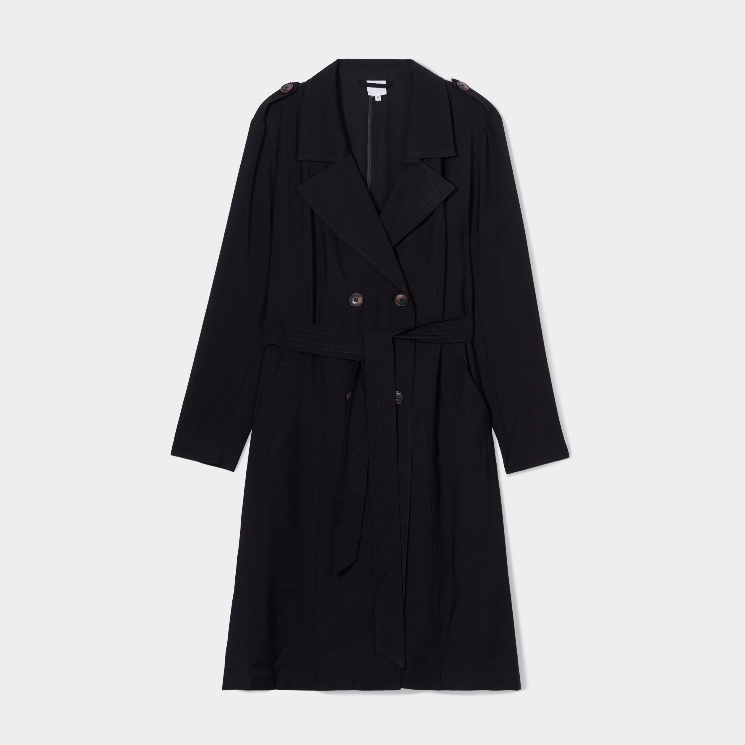 trench fluide long boutonne noir femmegt Trench fluide long boutonné noir femme grande taille