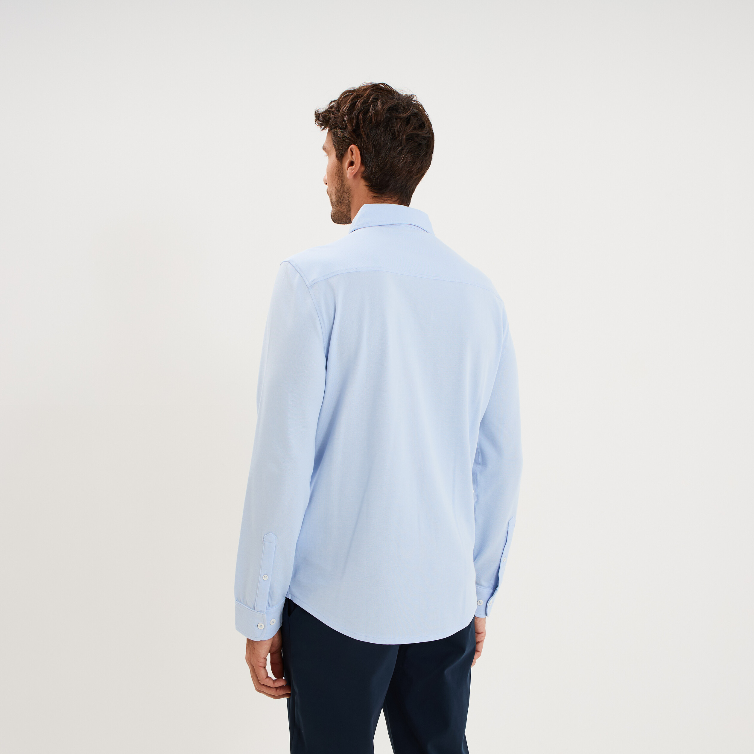 Chemise droite &agrave; manches longues bleu ciel homme