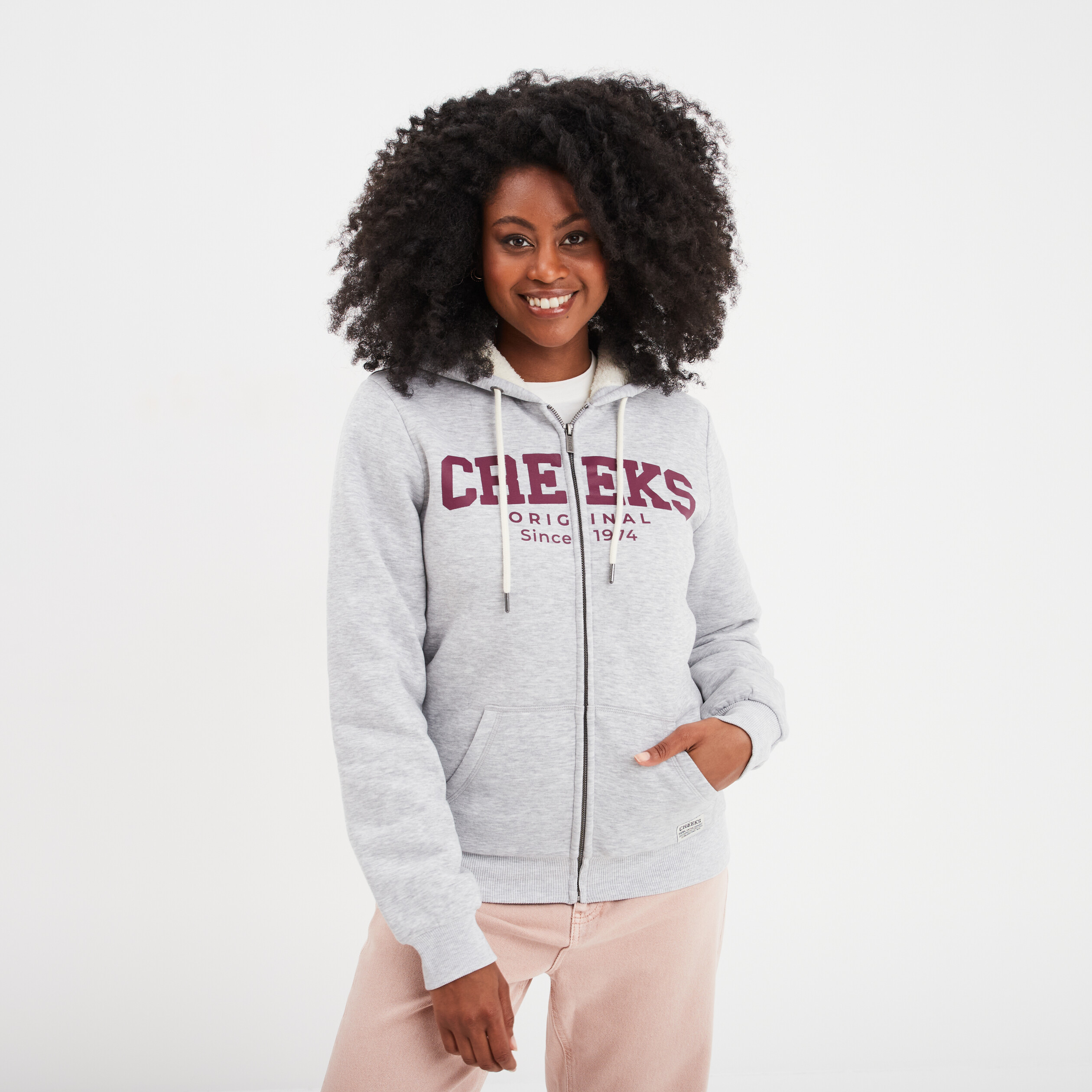 Sweat à capuche doublure effet sherpa gris clair femme La Halle