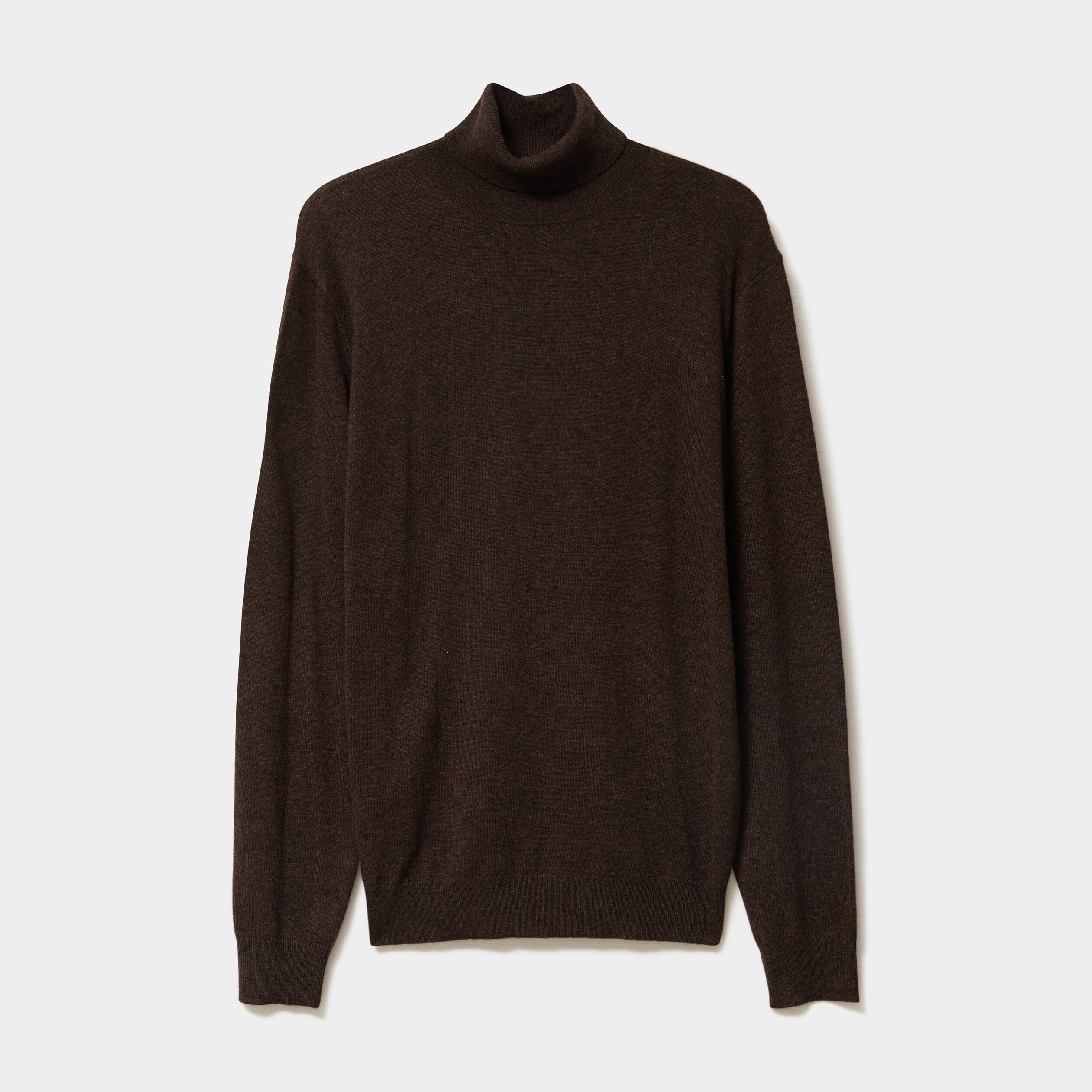 Pull col roul&eacute; manches longues marron fonc&eacute; homme
