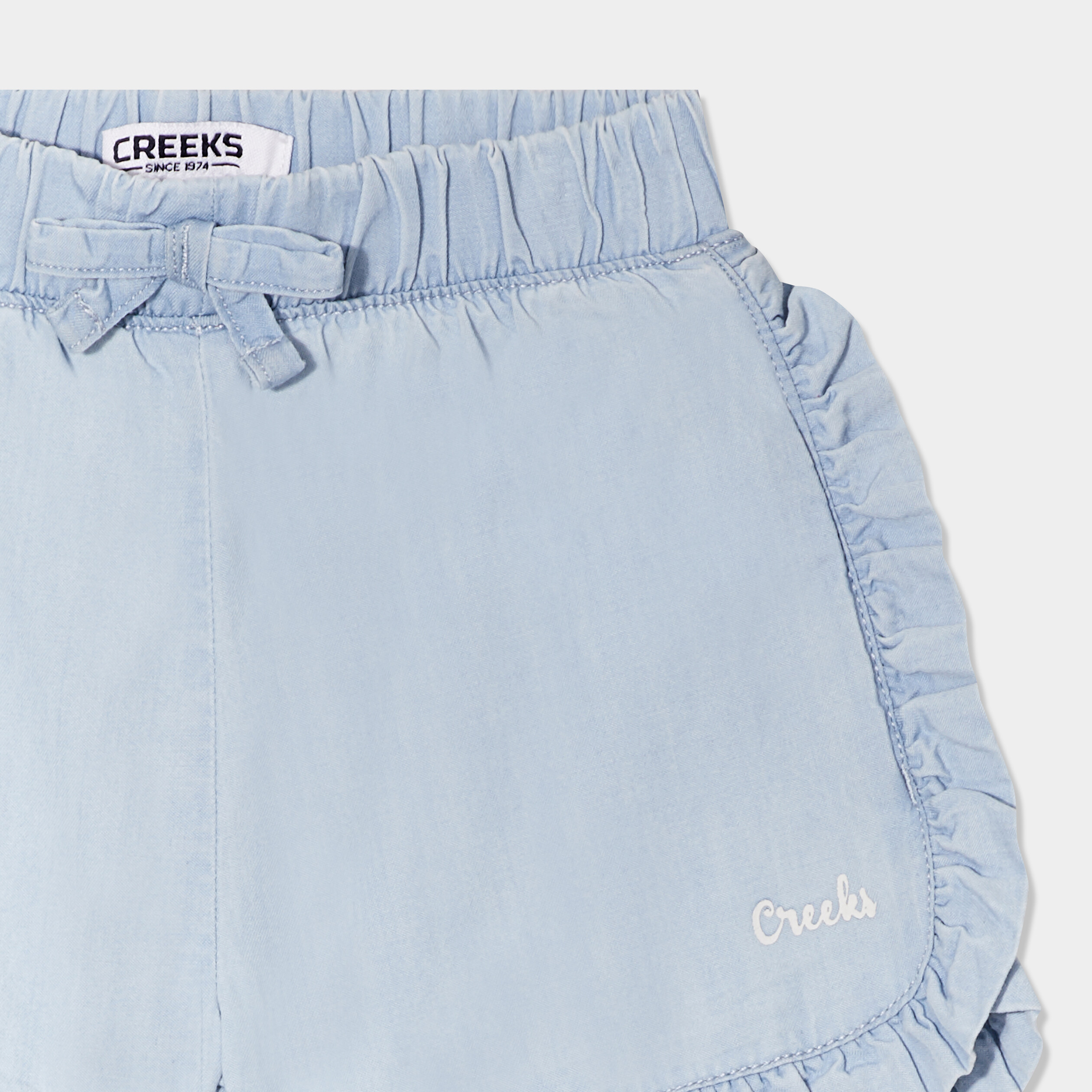 Short en jean &agrave; volants Creeks denim bleach b&eacute;b&eacute; fille