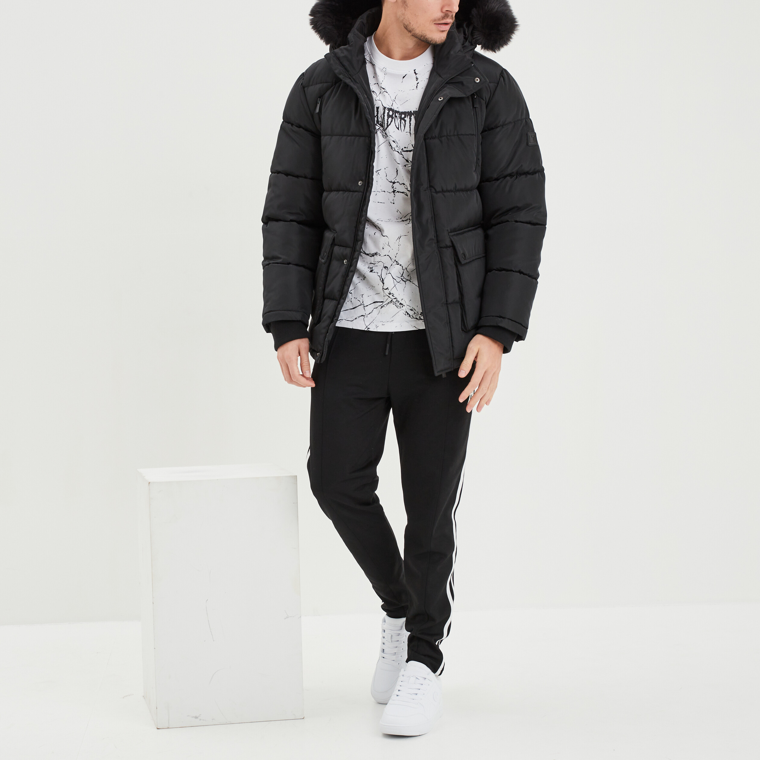 T-shirt oversize manches courtes marbré blanc homme