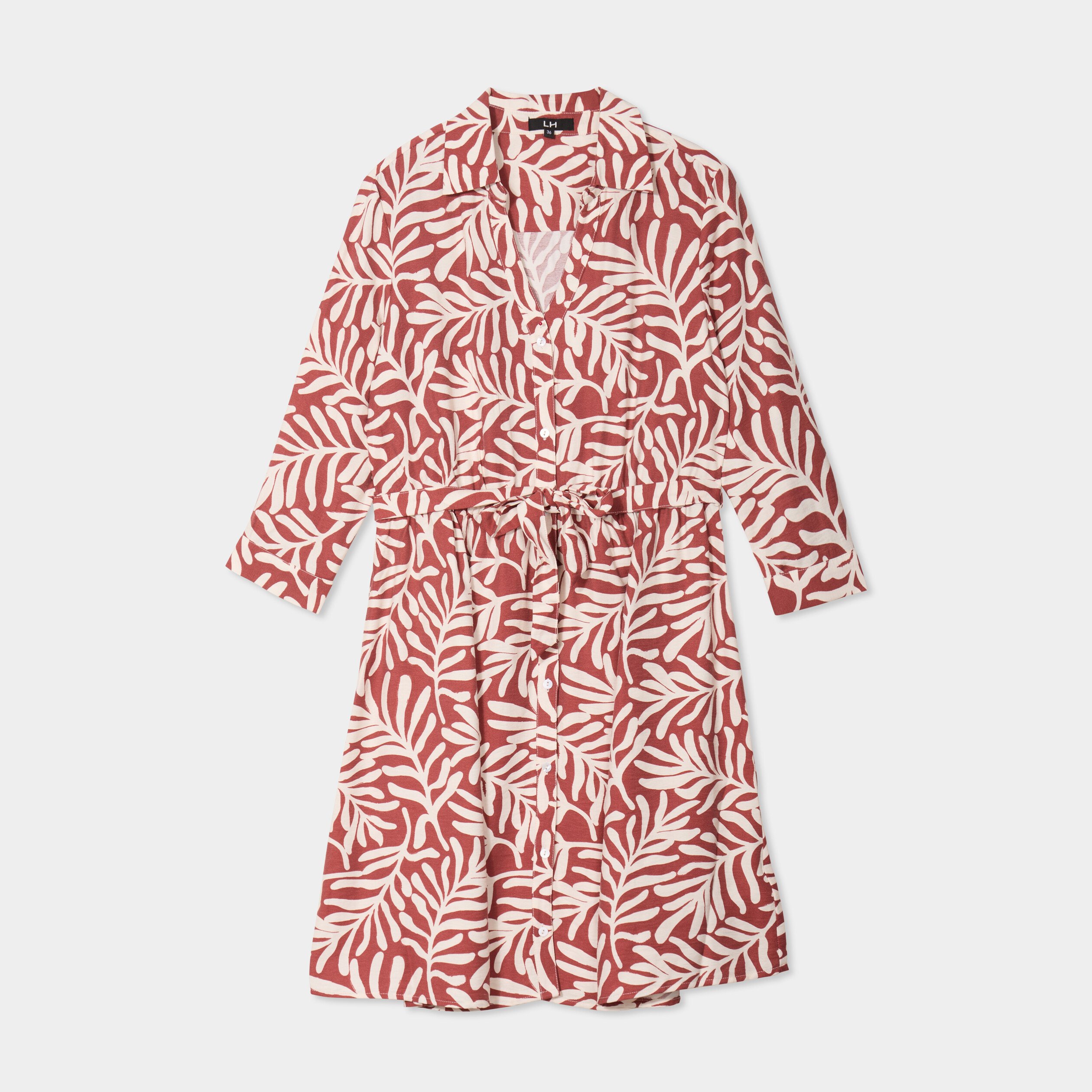 robe col chemise ceinturee manches 34 terracotta femme Robe col chemise ceinturée manches 3/4 terracotta femme