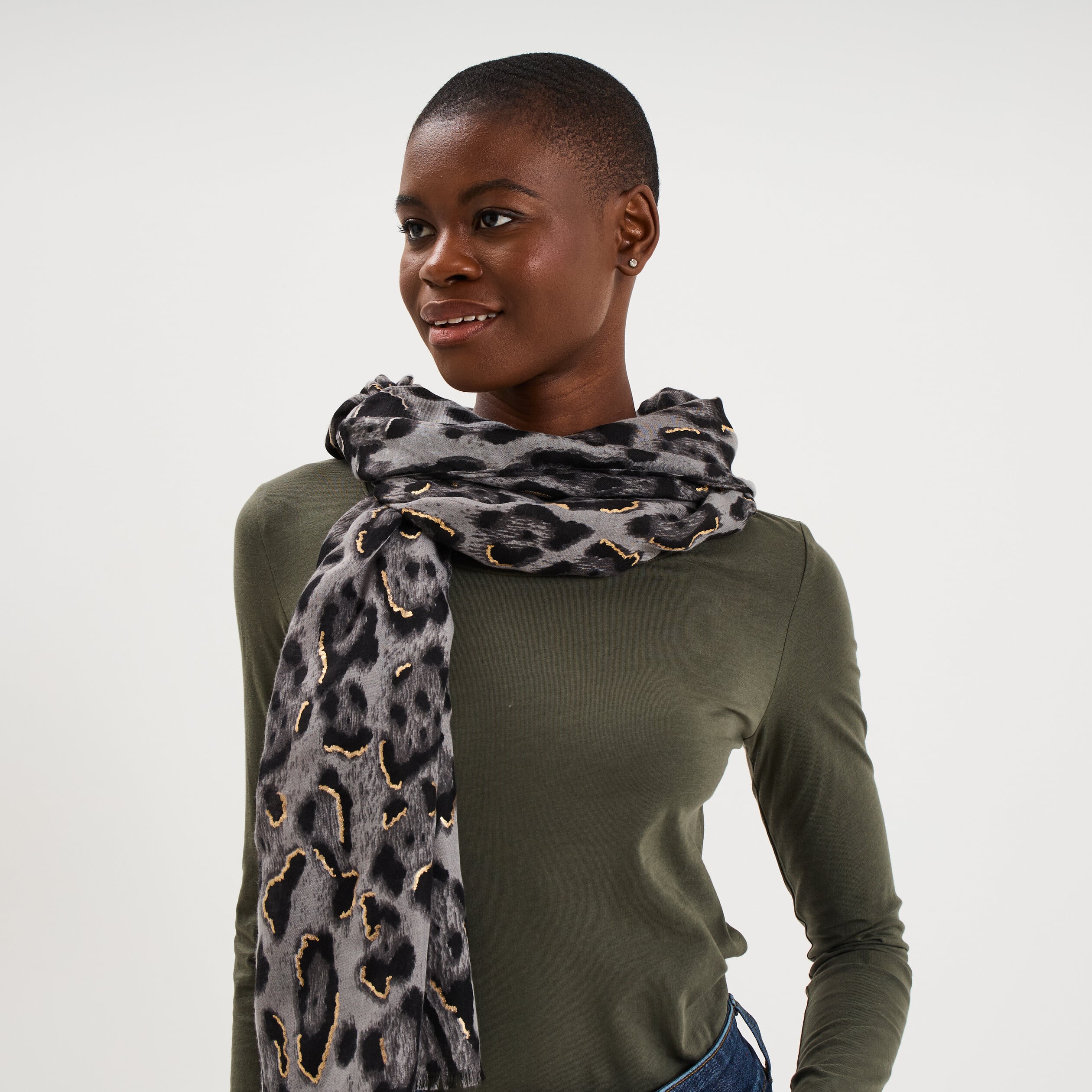 Foulard rectangulaire gris femme
