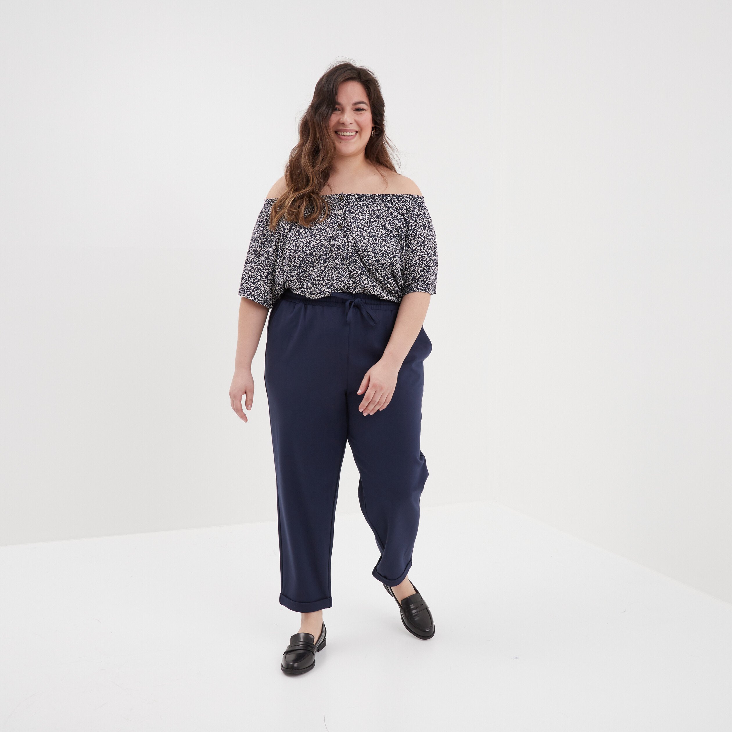 Pantalon de jogging taille élastiquée bleu marine femme grande taille