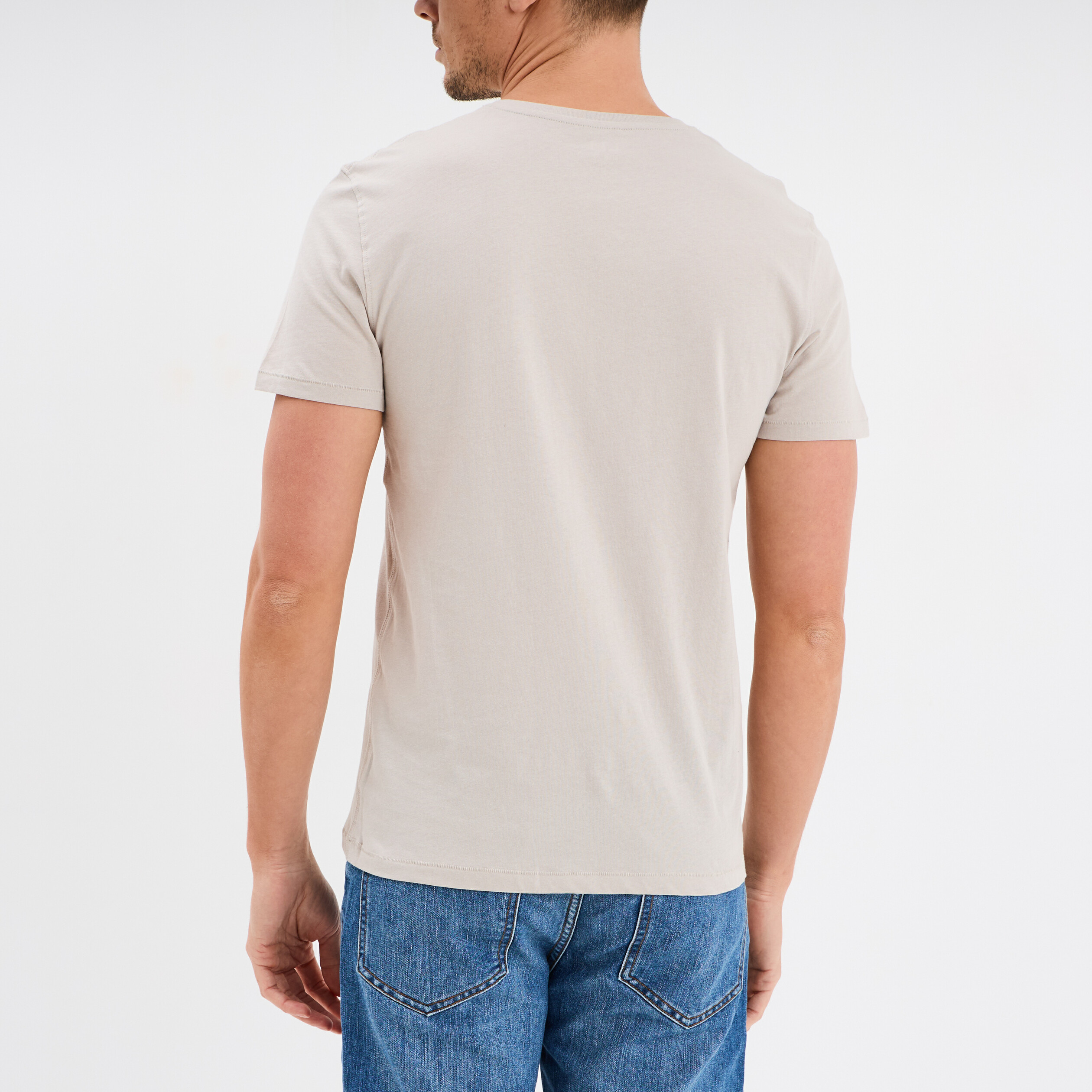 T-shirt manches courtes col tunisien gris clair homme