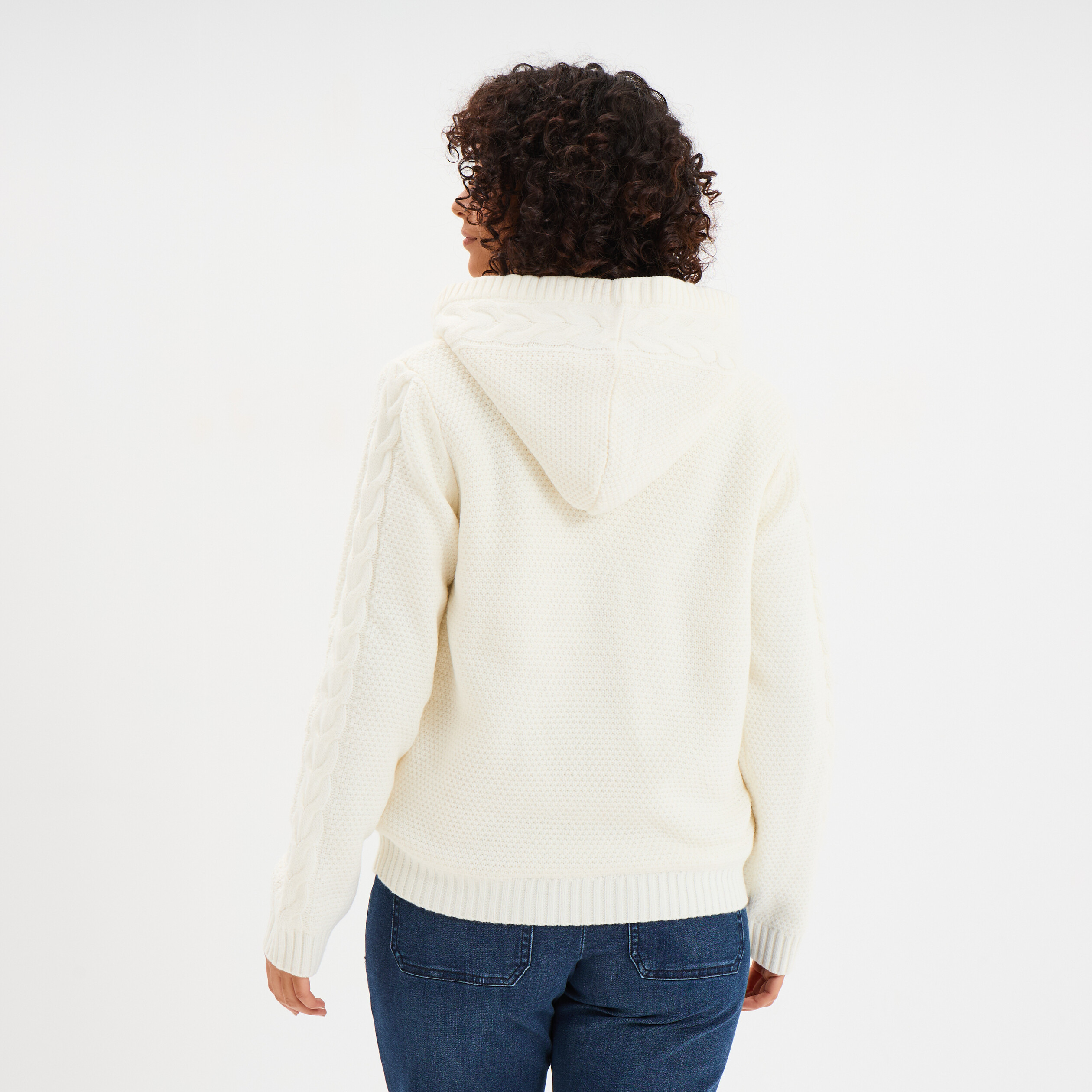 Sweat zipp&eacute; doublure effet sherpa ecru femme