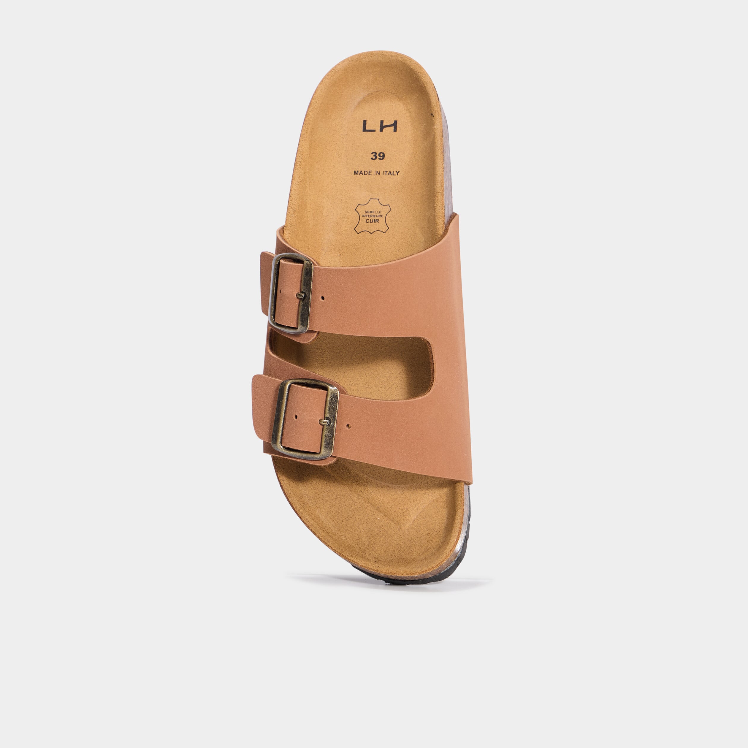 Mules avec doubles boucles marron femme