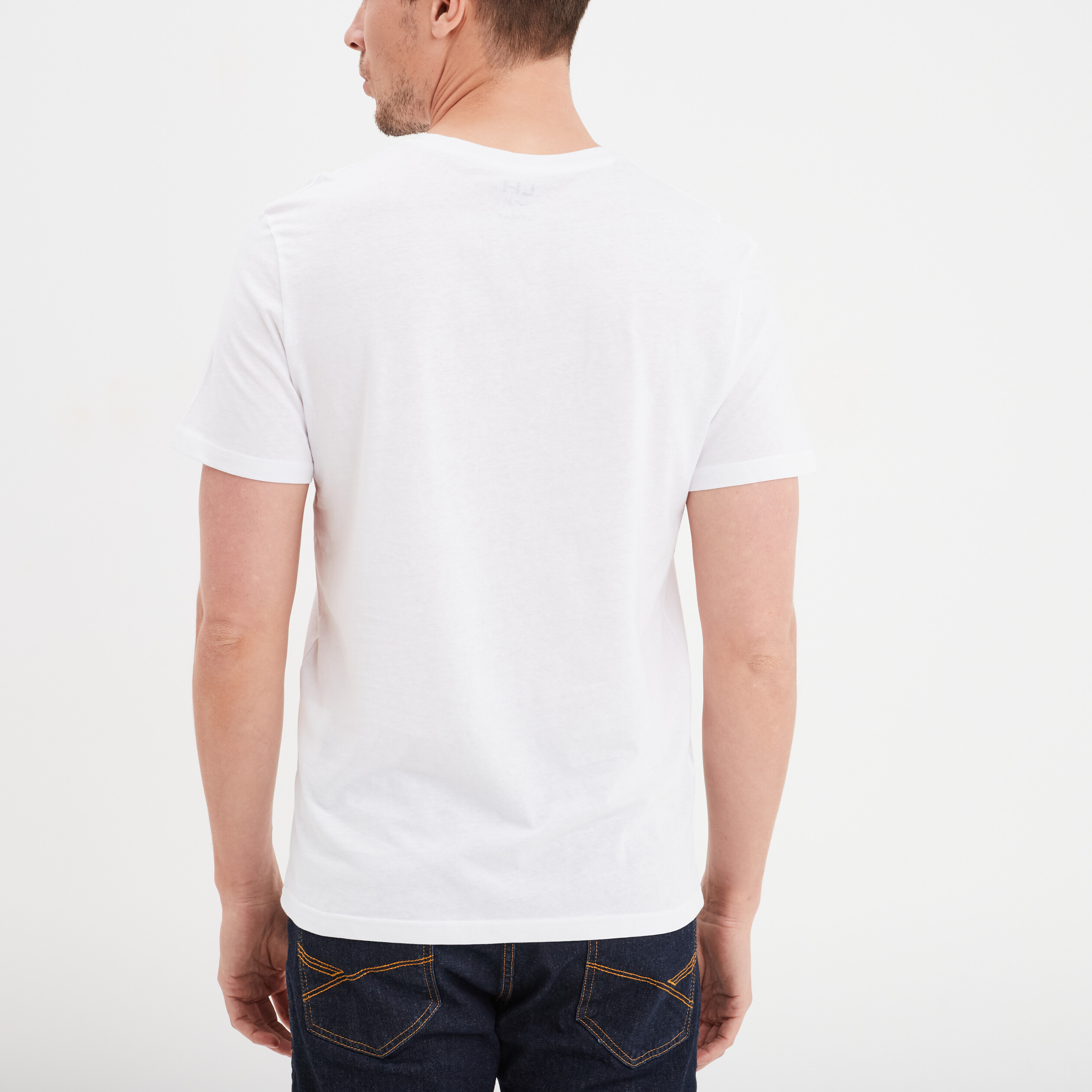 t shirt manches courtes coton col v blanc homme T-shirt manches courtes coton col V blanc homme