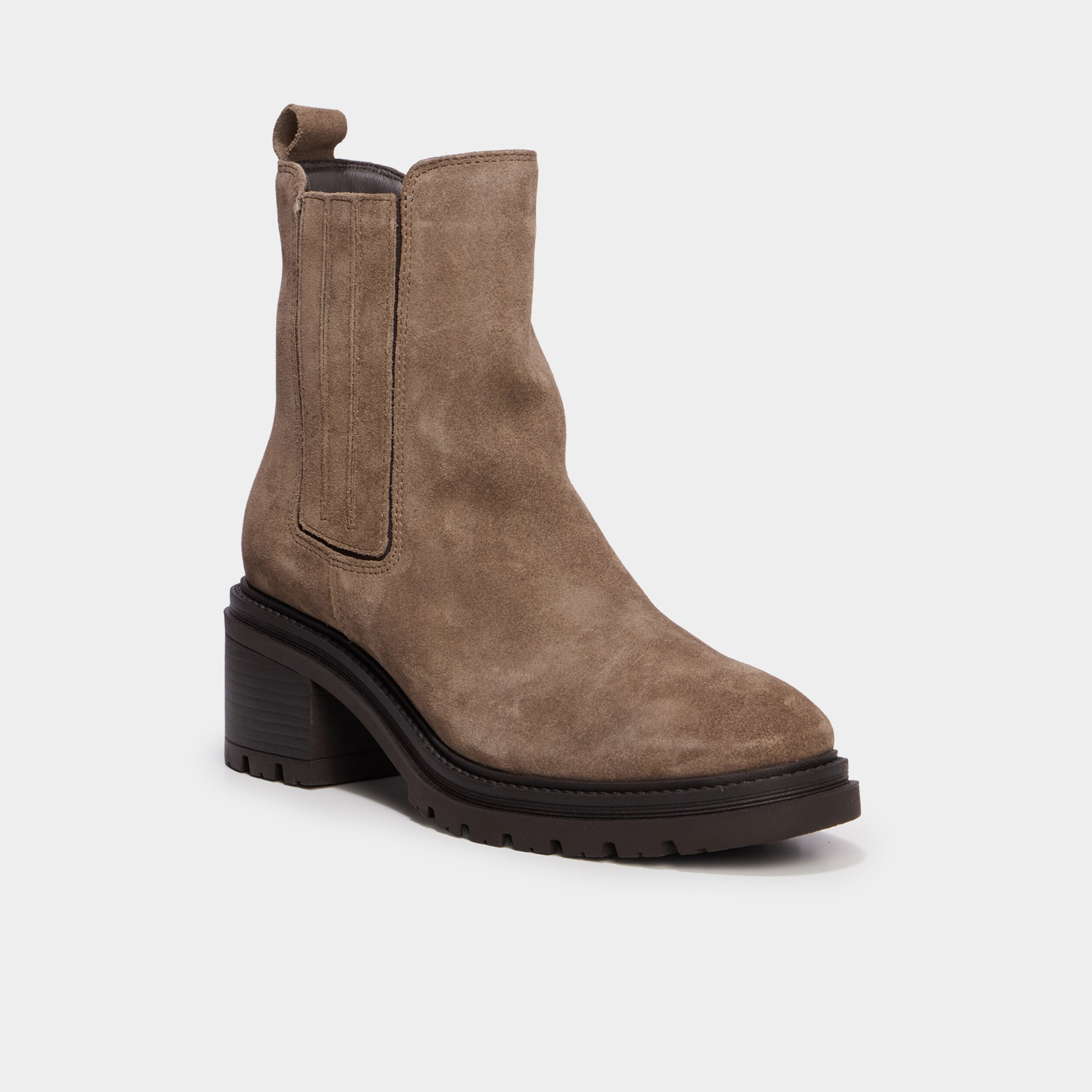 Boots chelsea en cuir &agrave; talons sable femme