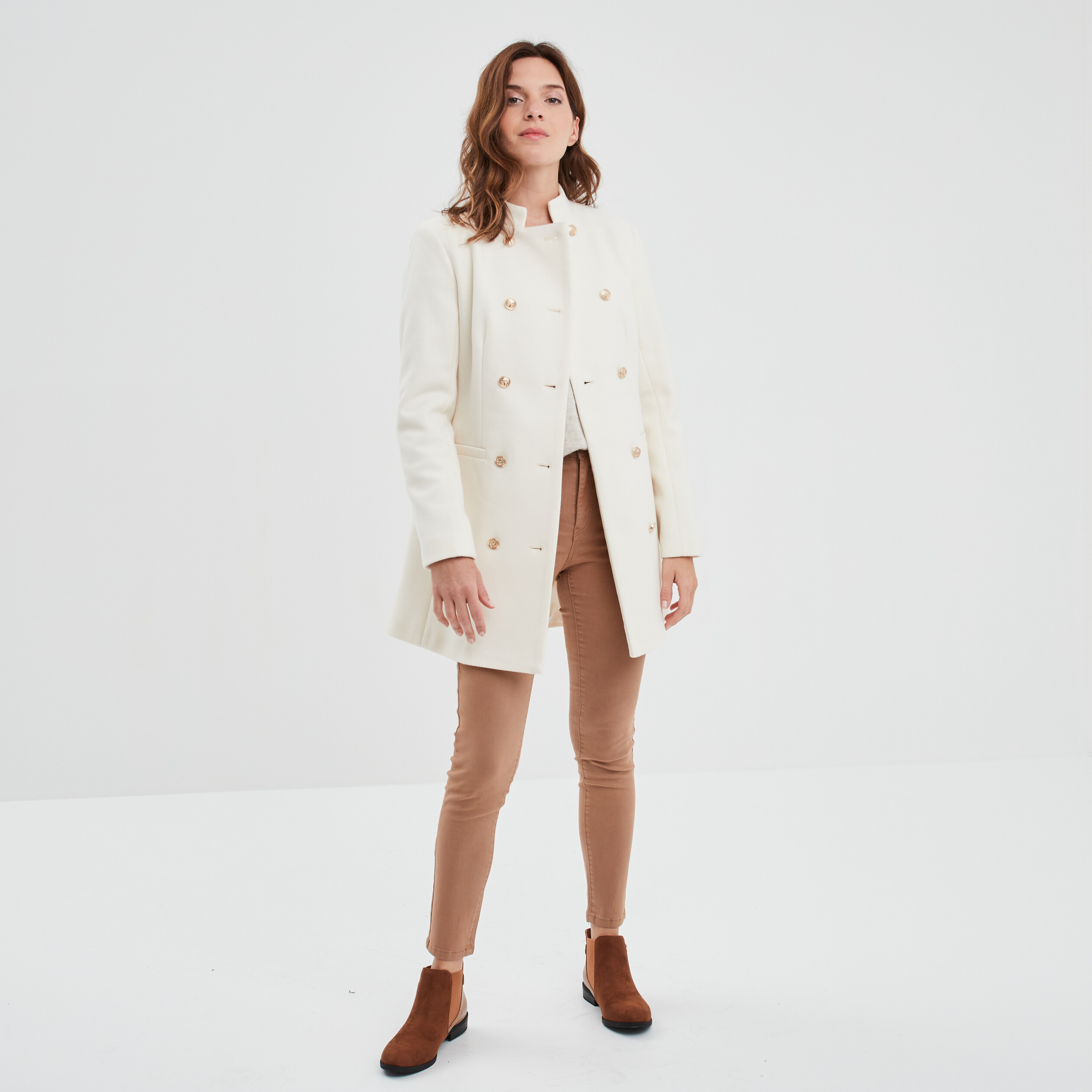 Pull col en V fentes aux côtés ecru femme