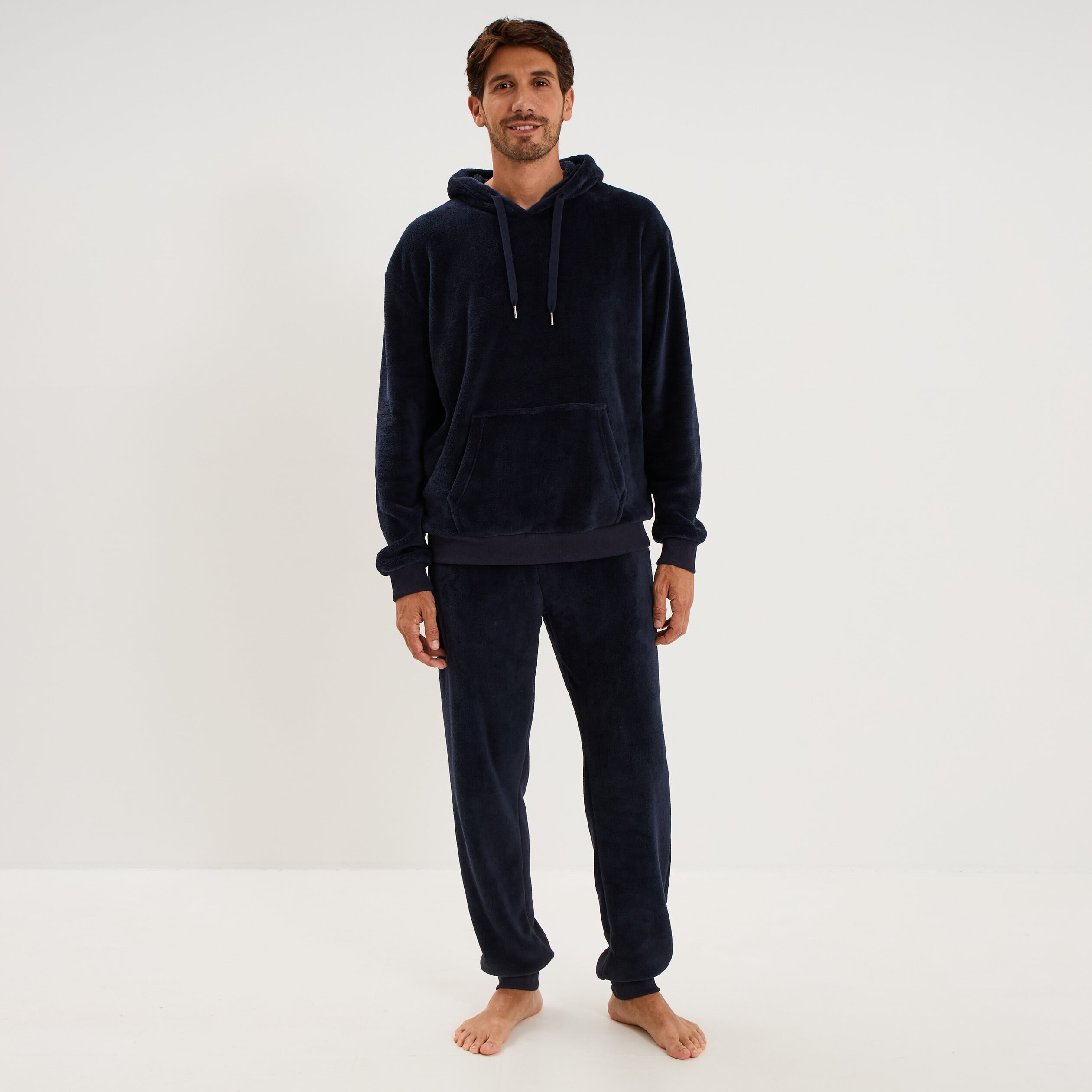 Ensemble pyjama velours avec sweat bleu fonc&eacute; homme