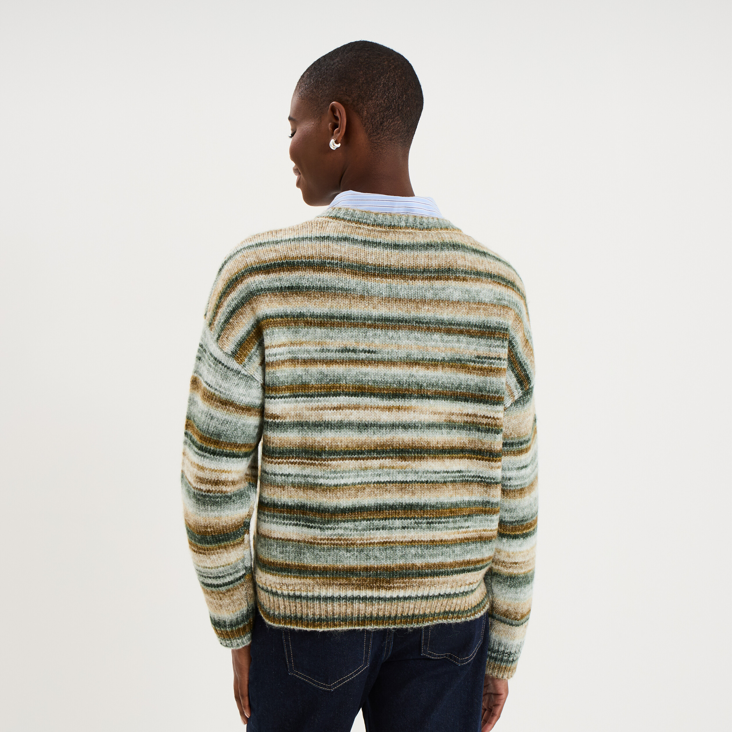Pull col rond manches longues vert menthe femme