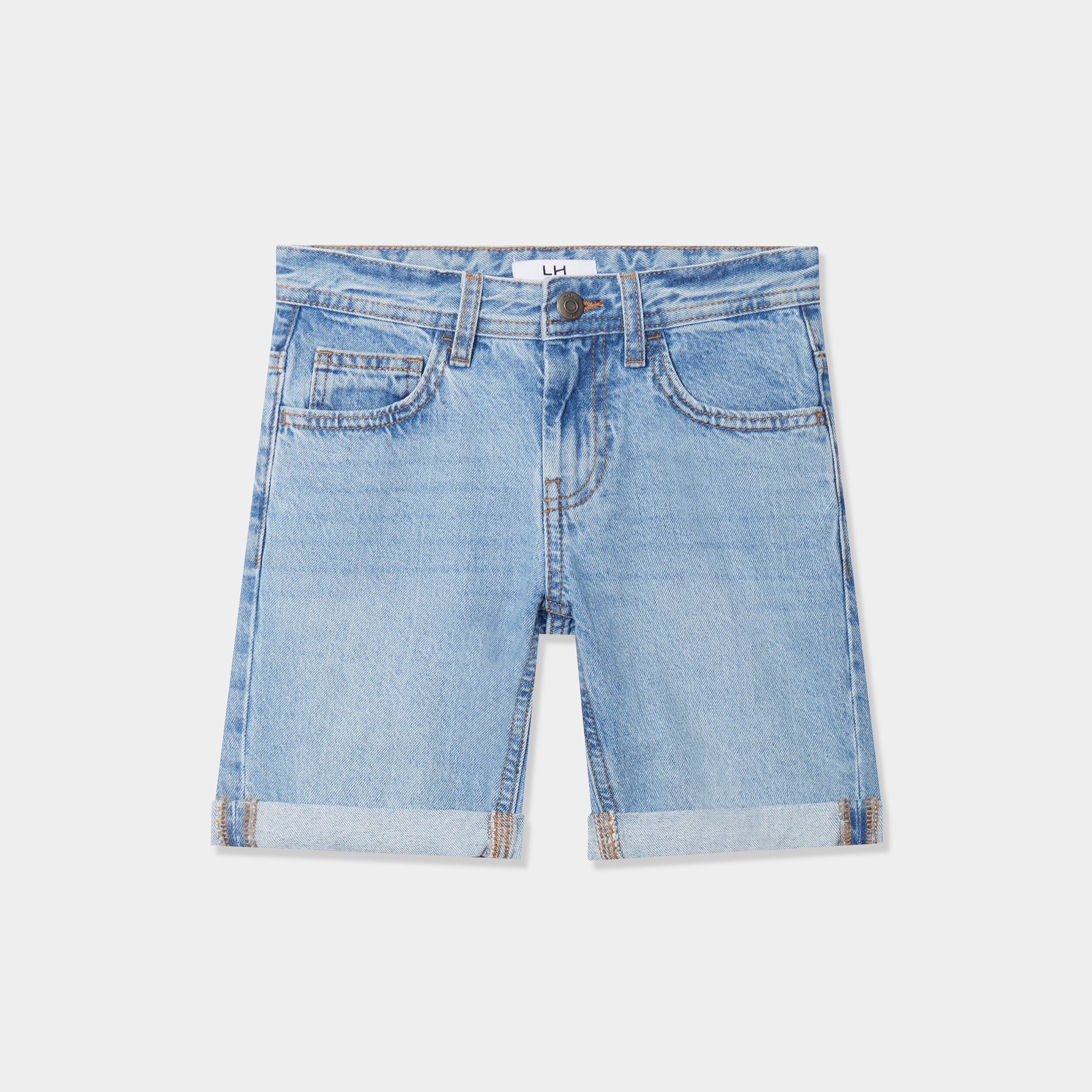 Bermuda jean straight taille élastique denim triple stone garçon