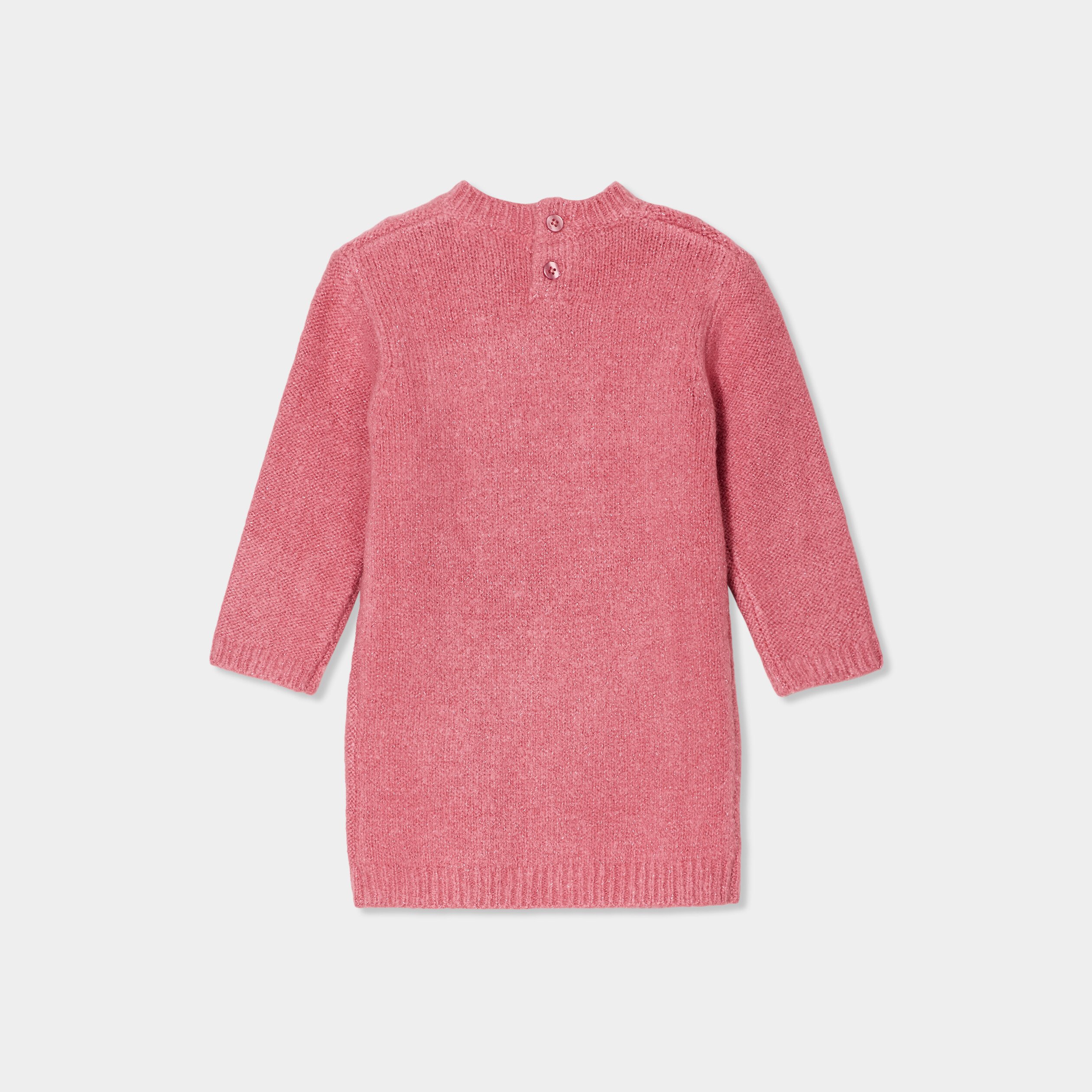 robe pull torsades fils metallises vieux rose bebef Robe pull torsades fils métallisés vieux rose bébé fille