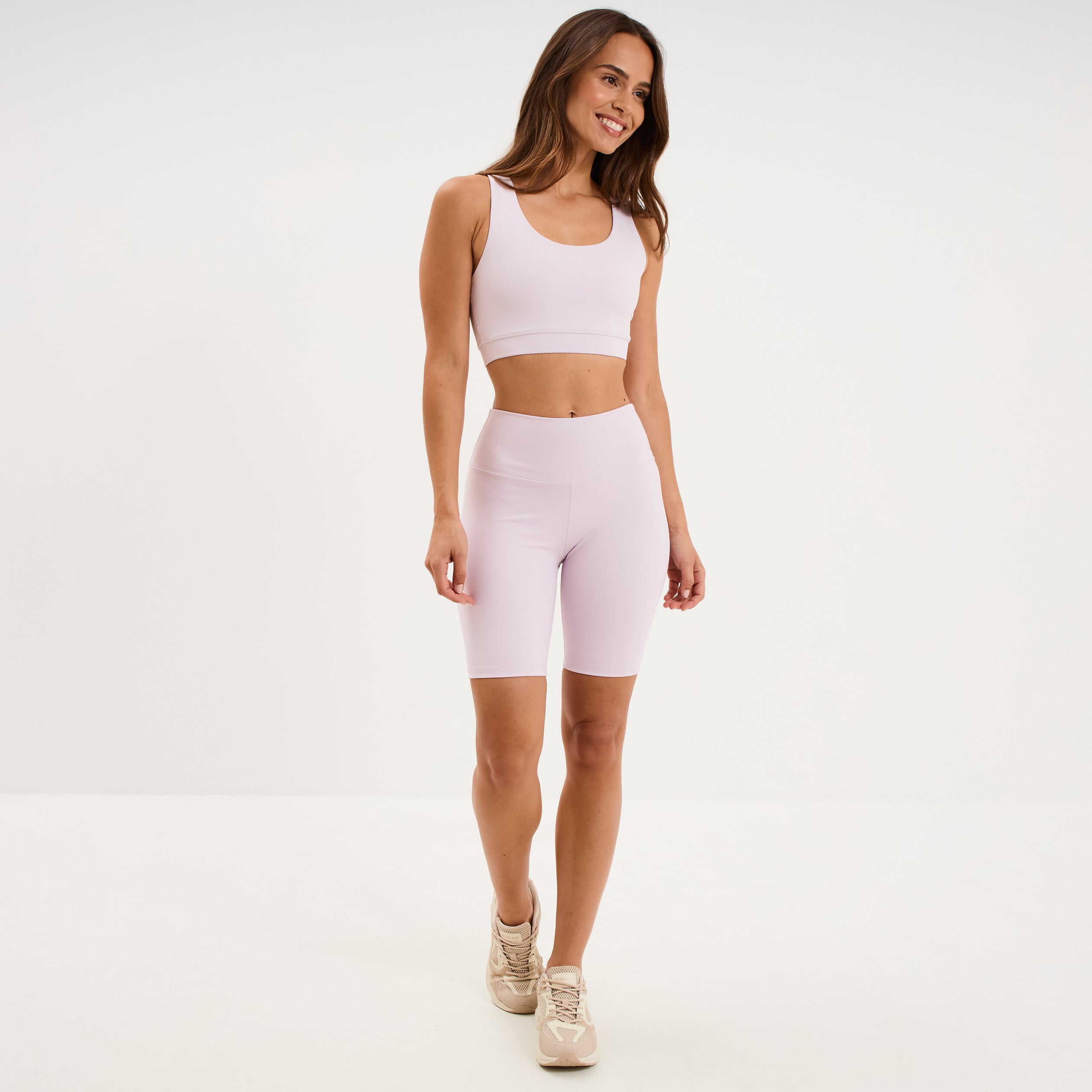 Short cycliste de sport taille haute violet clair femme
