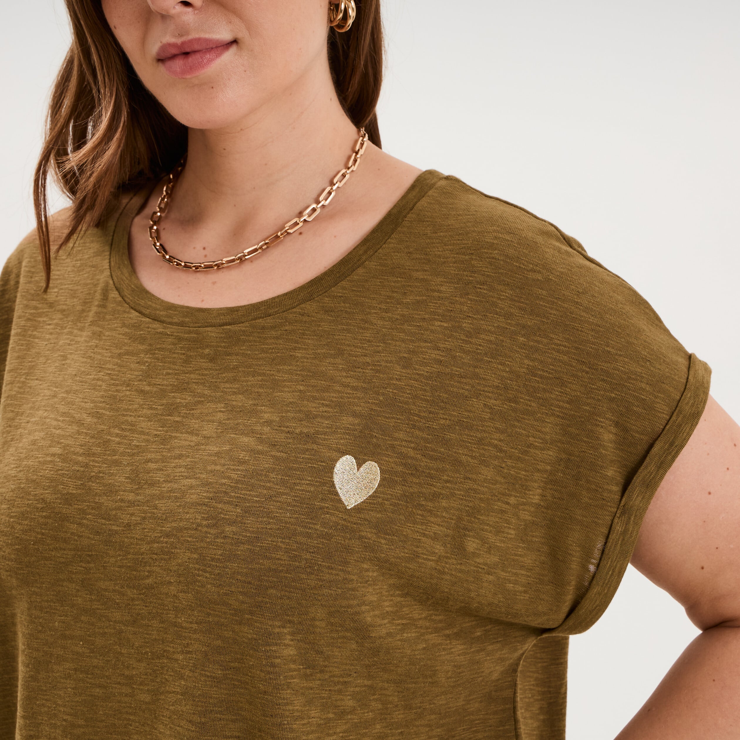 T-shirt droit manches courtes col rond beige femme grande taille