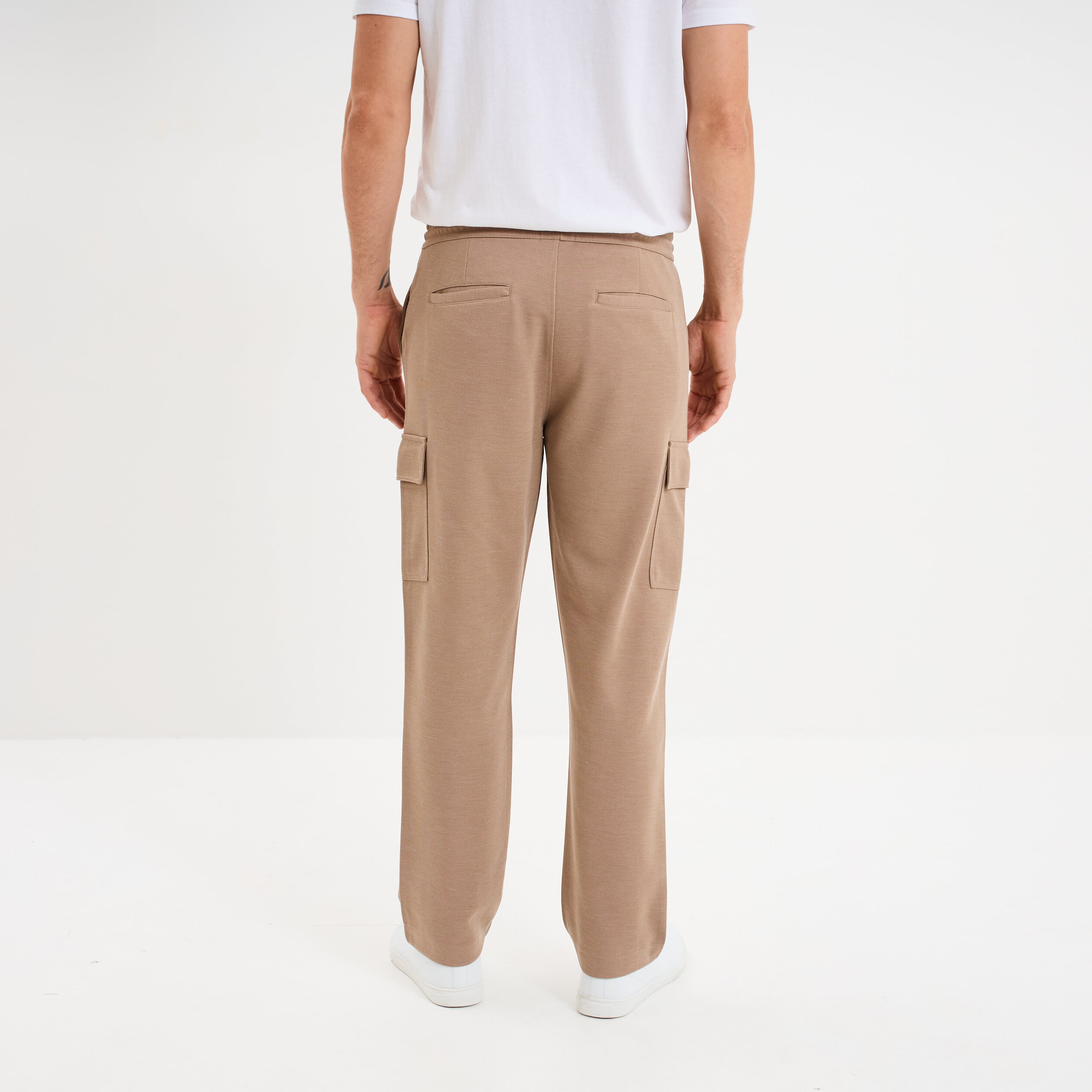 Pantalon cargo taille &eacute;lastiqu&eacute;e taupe homme