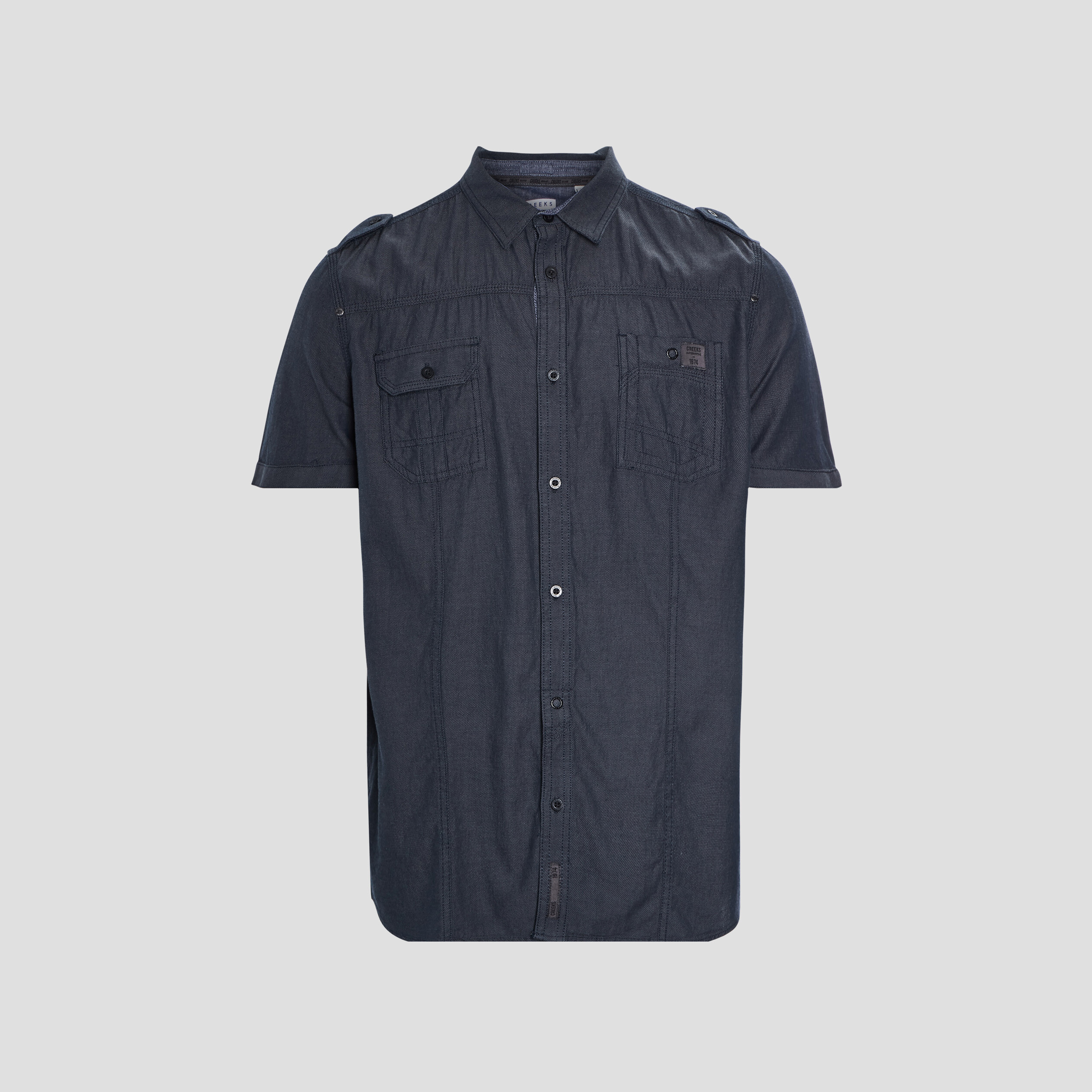 Chemise col italien manches courtes bleu homme