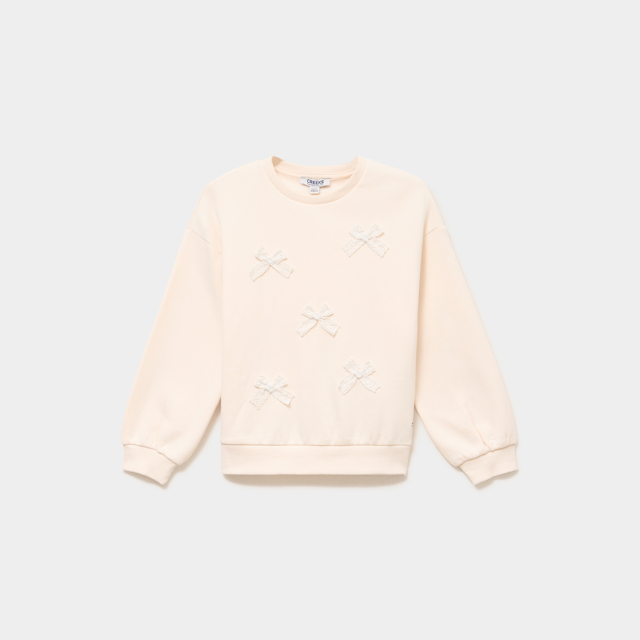Sweat oversize avec noeuds macram&eacute; ivoire fille