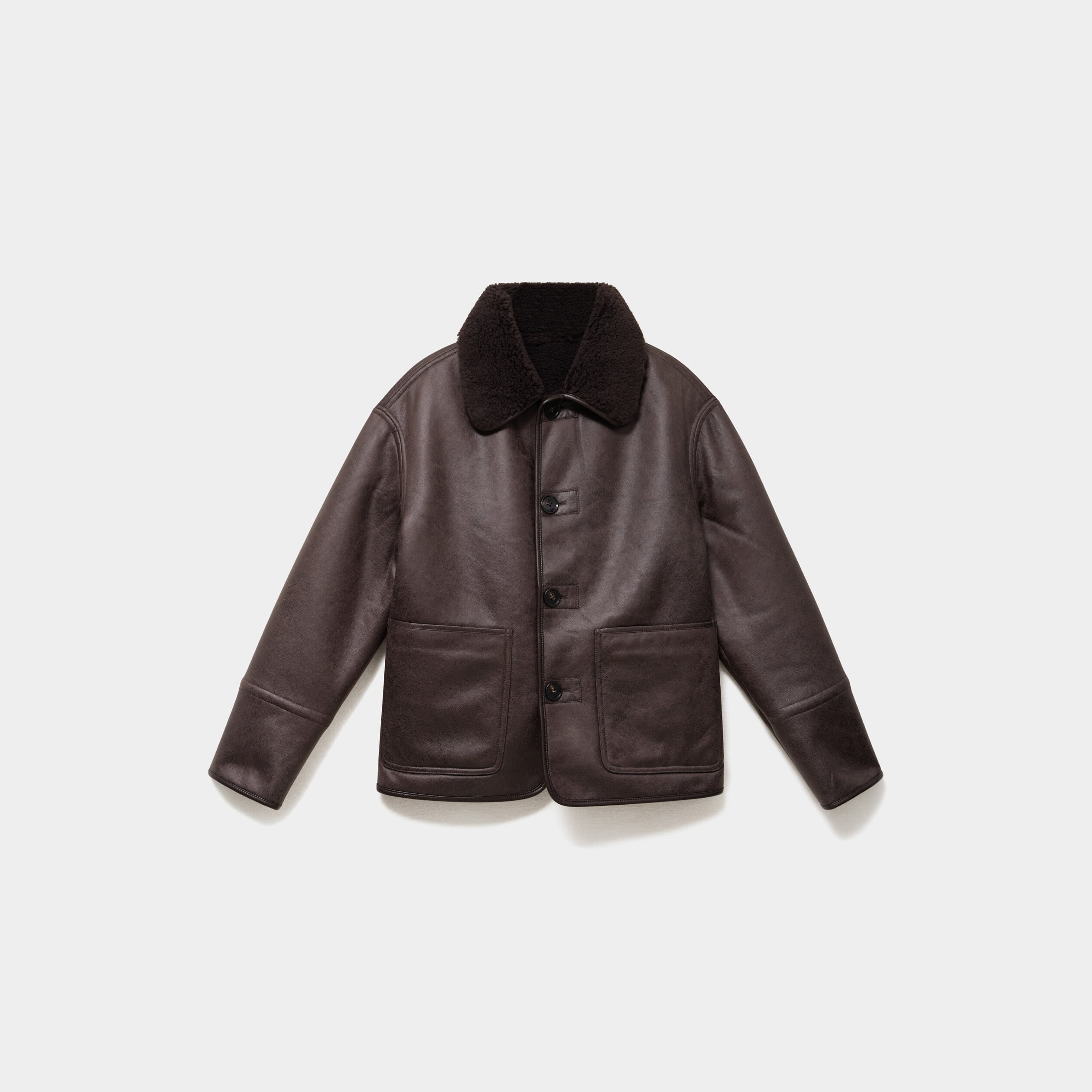 Veste r&eacute;versible simili cuir et polaire marron fonc&eacute; femme