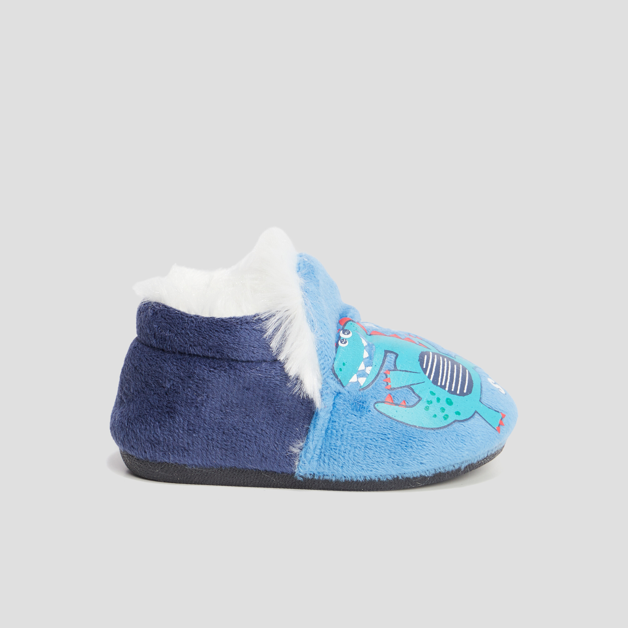 Chaussons fourrés motif dinosaure bleu bébé garçon