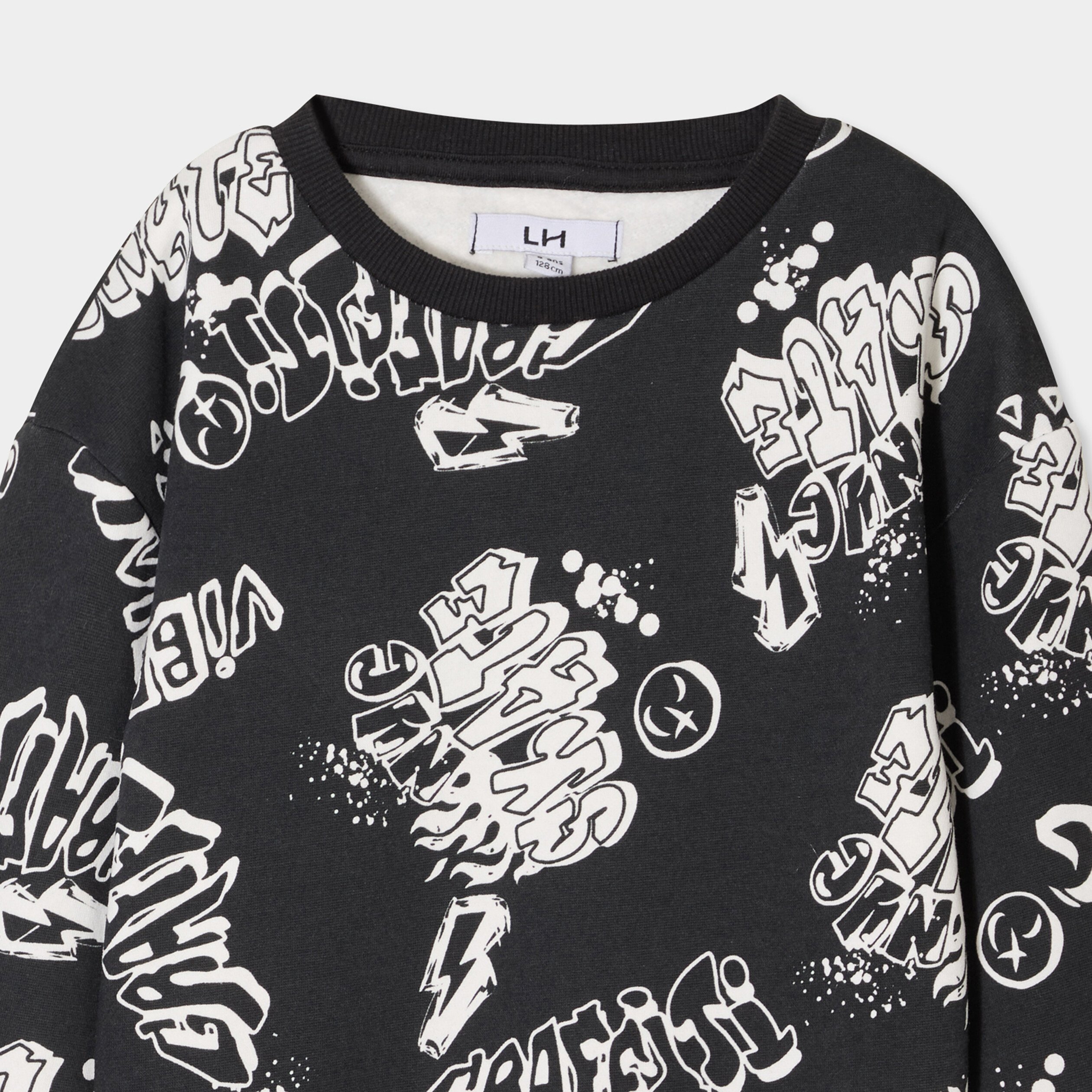 sweat col rond manches longues noir garcon Sweat col rond manches longues noir garçon