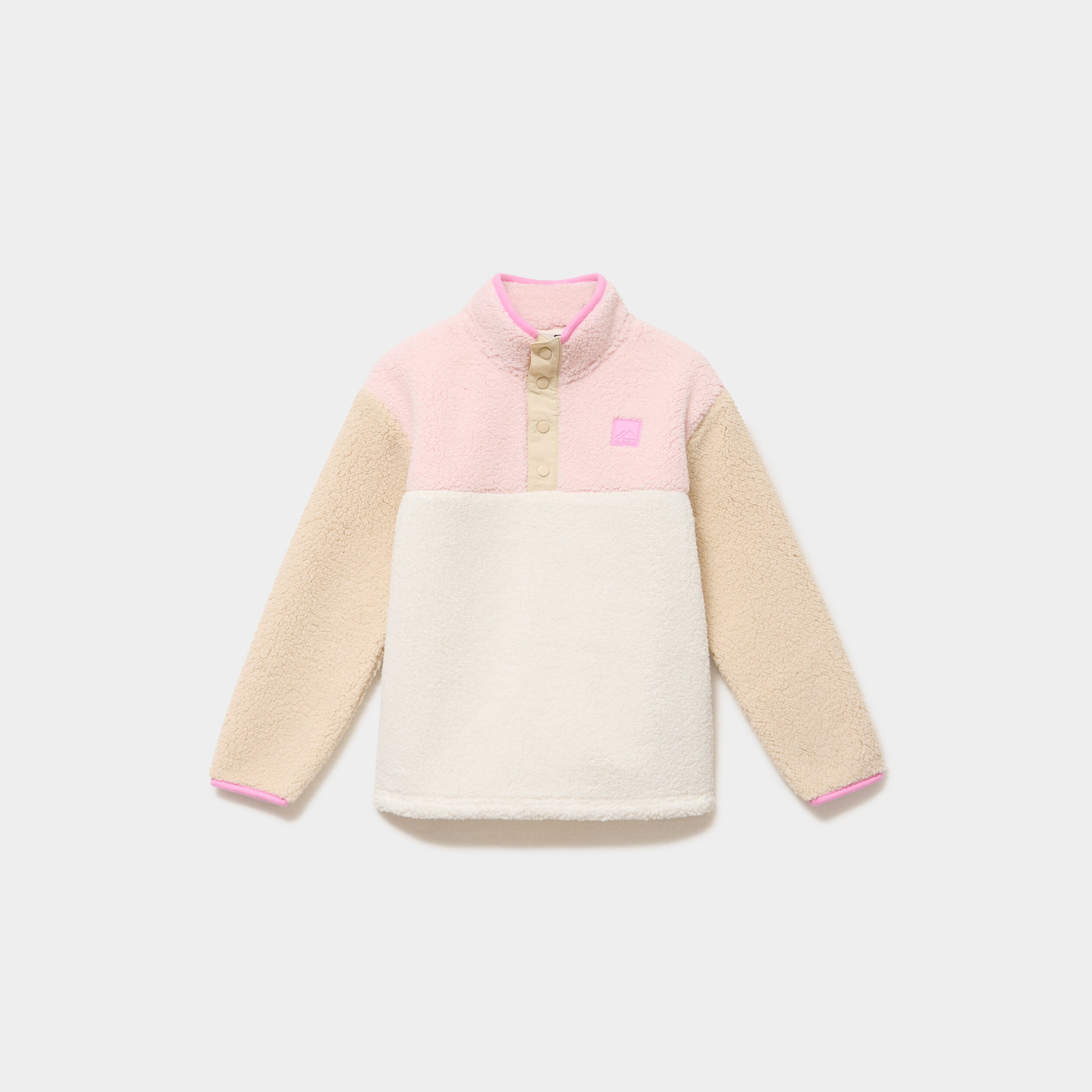 Sweat effet polaire col montant boutonn&eacute; sable fille