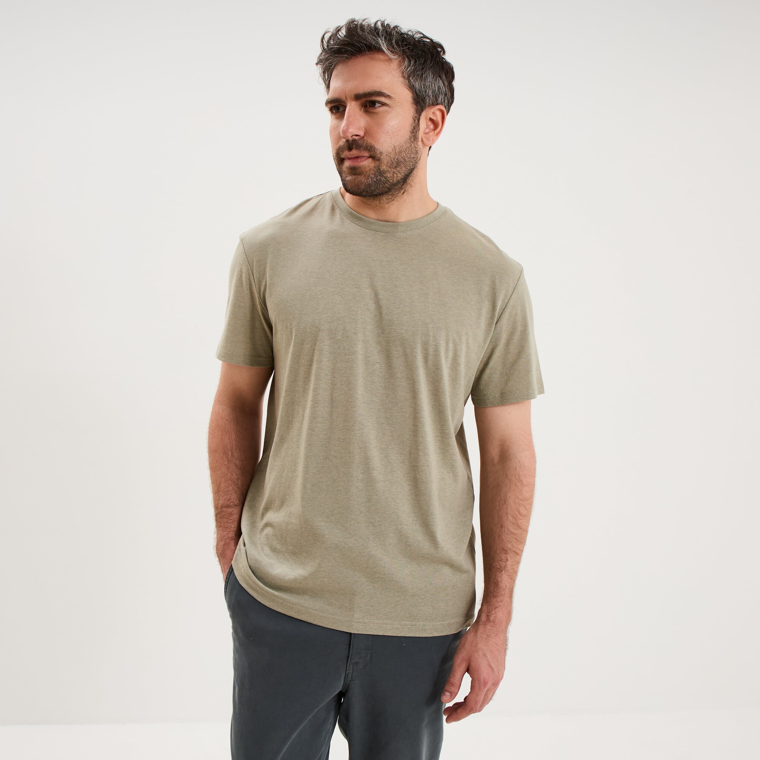 T-shirt droit en coton manches courtes vert homme