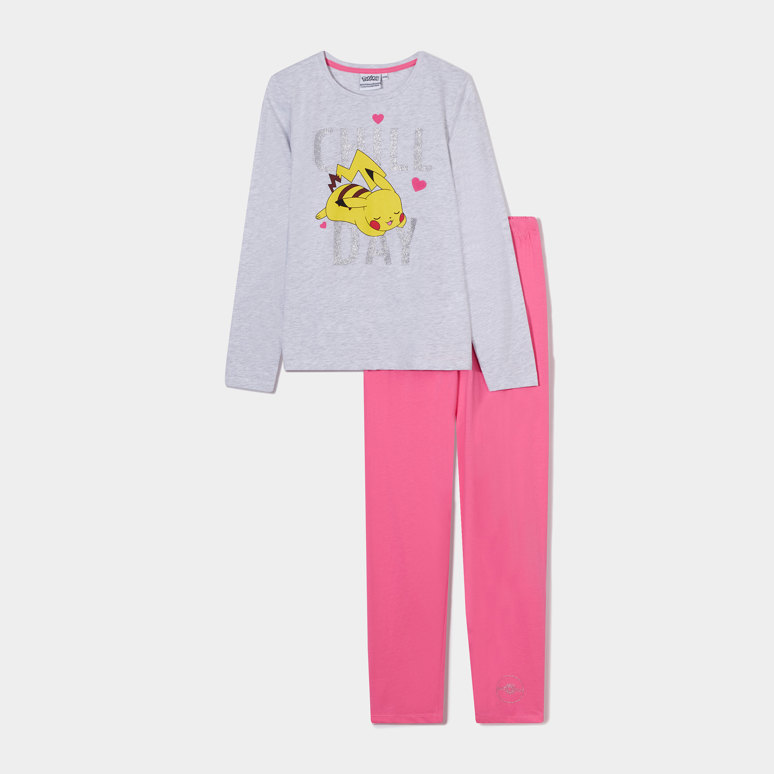 Ensemble pyjama pantalon Pokemon Pikachu gris clair fille