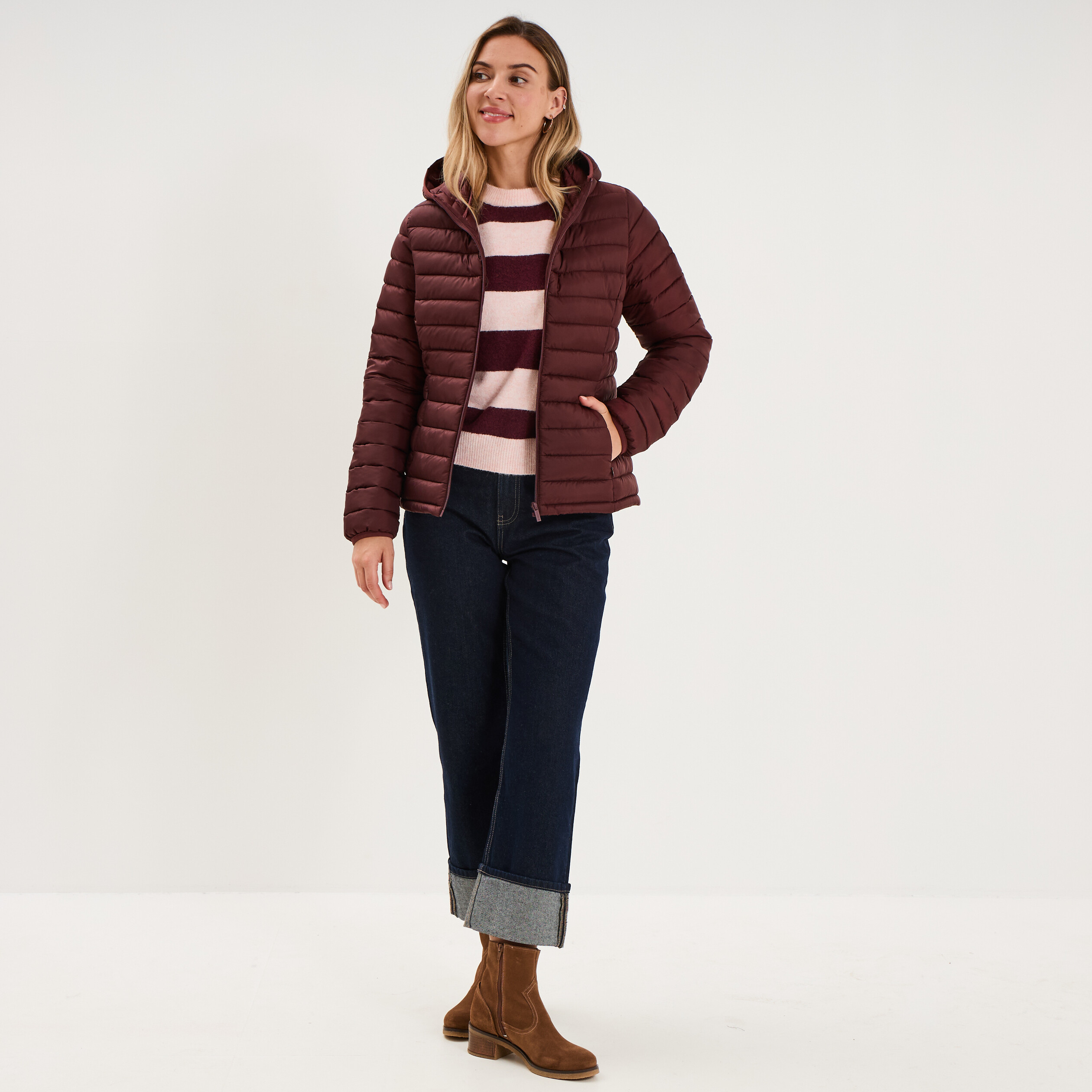 Pull col rond avec manches longues rose clair femme