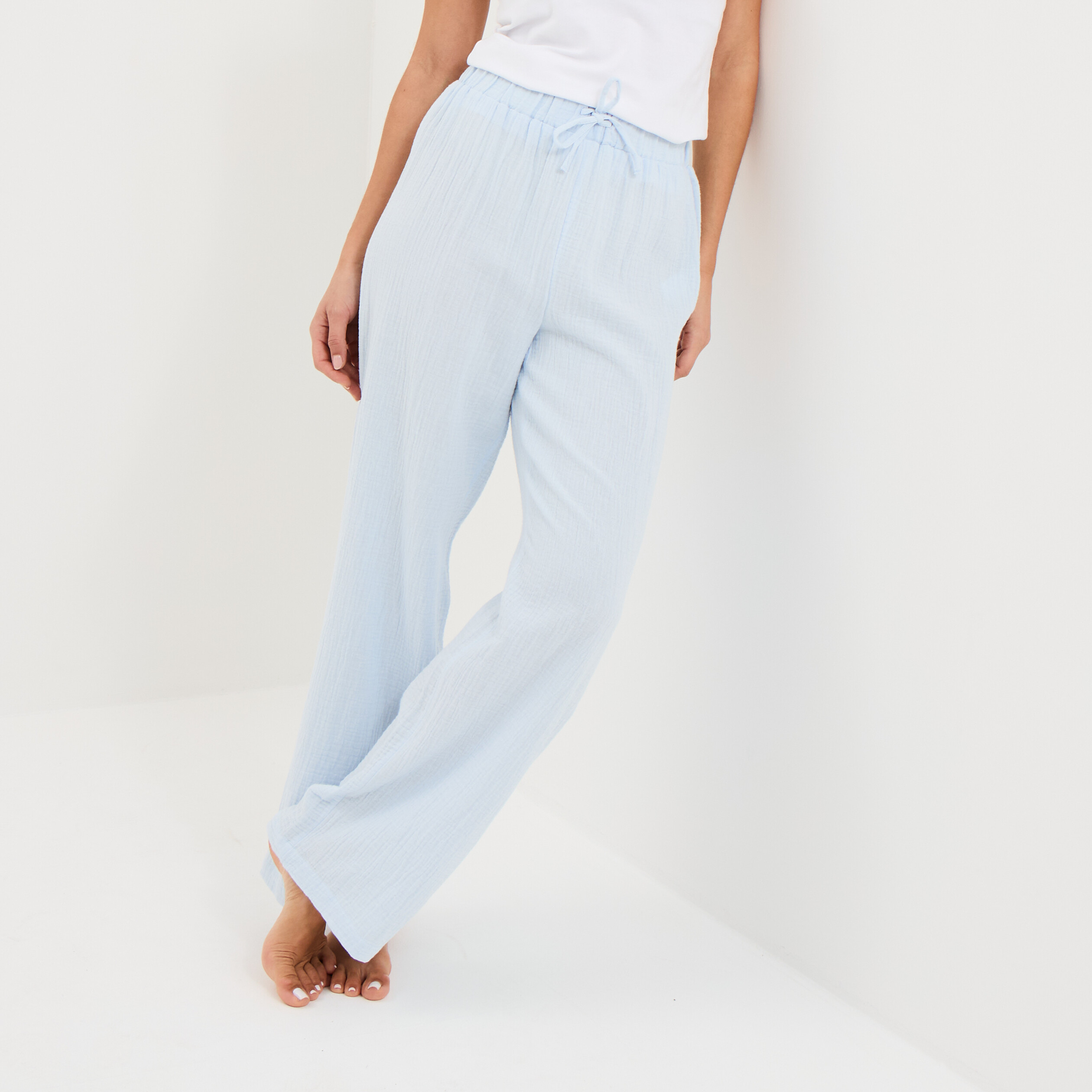 Pantalon de pyjama coton bleu ciel femme