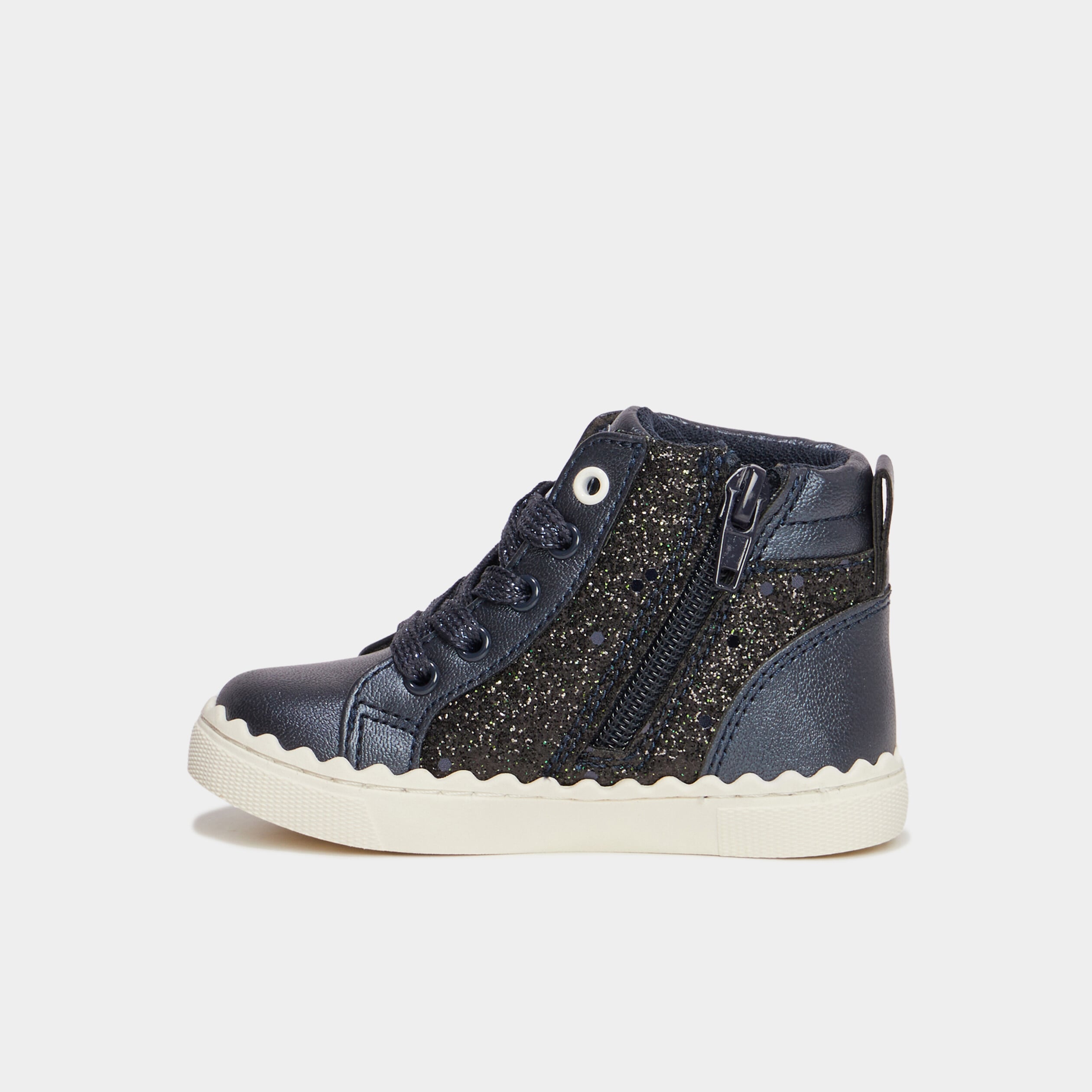 Baskets montantes zipp&eacute;es bleu marine b&eacute;b&eacute; fille