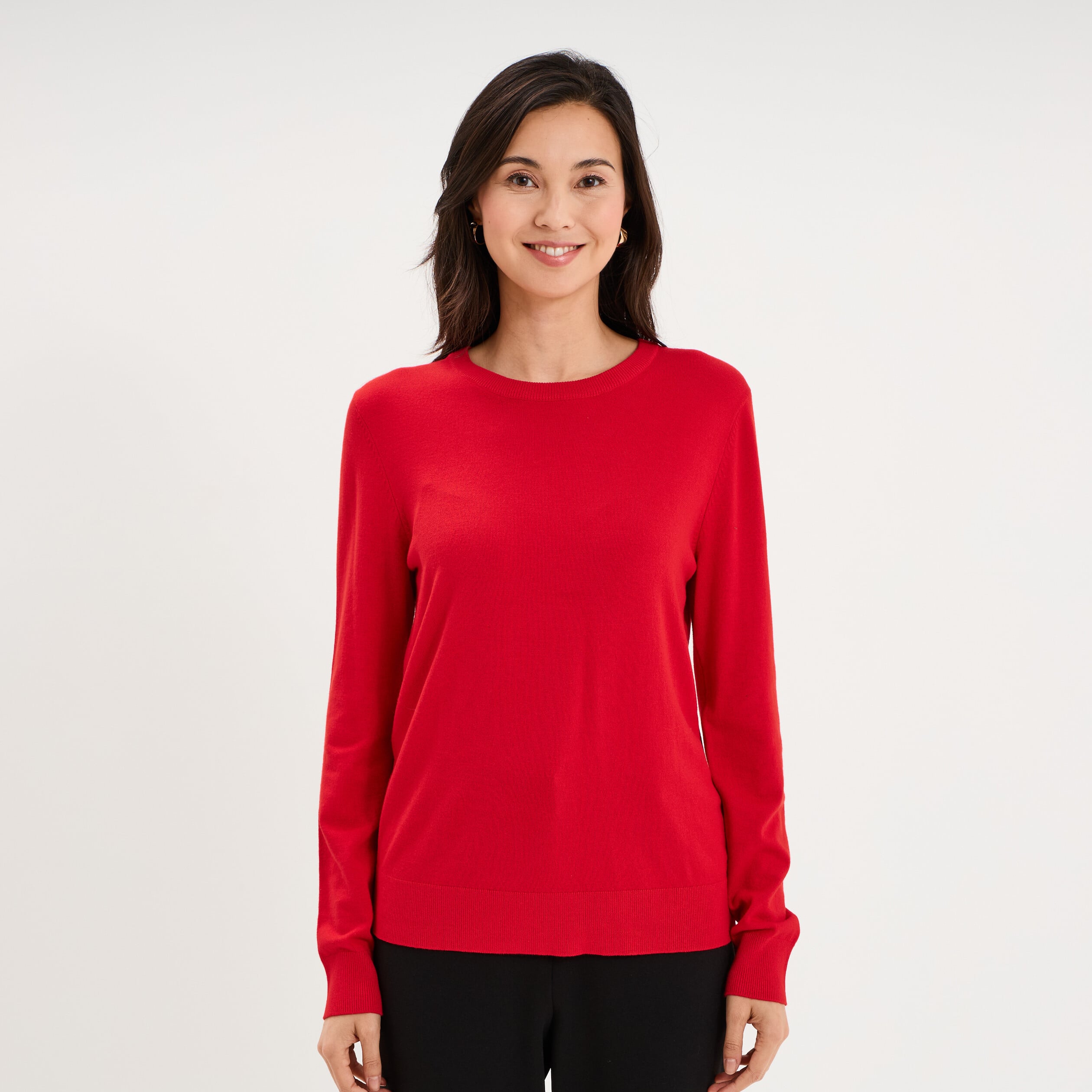 Pull col rond manches longues rouge femme